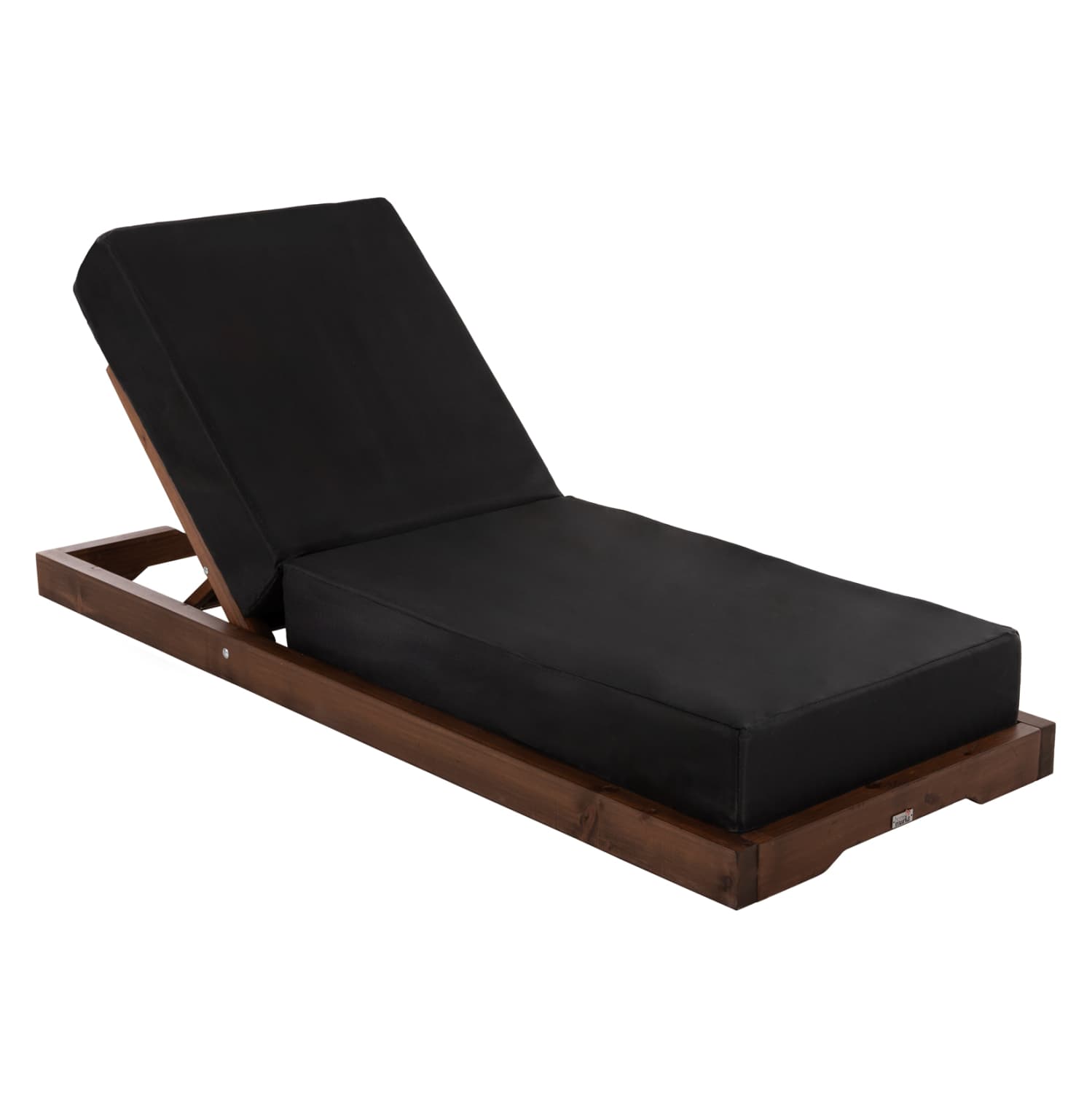 BEACH LOUNGER IKARIA LOW PINE WOOD IN WALNUT COLOR-BLACK TEXTILENE-CUSHION 20cm THICK