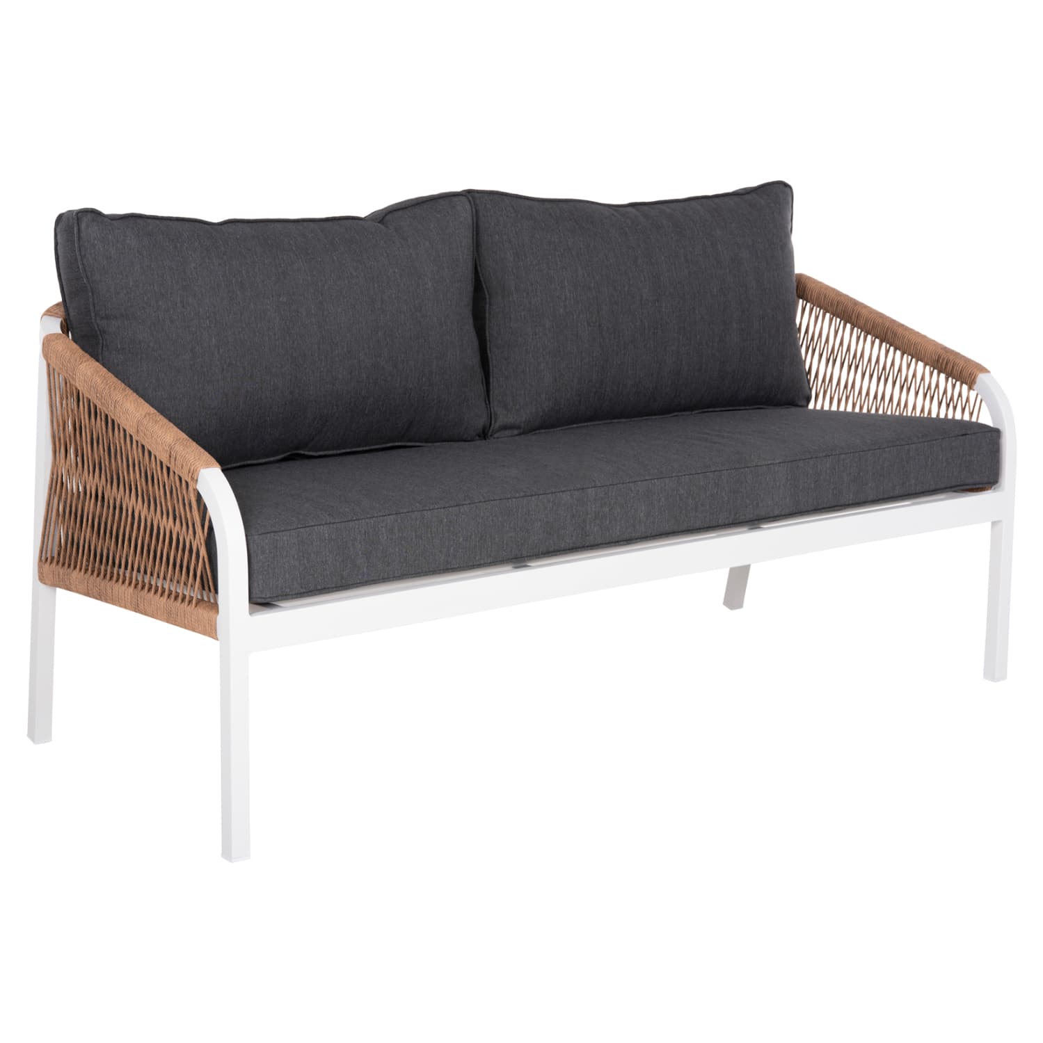 OUTDOOR SOFA 3-SEATER MAERLY ALUMINUM IN WHITE-DARK BEIGE SYNTHETIC ROPE-ANTHRACITE CUSHIONS