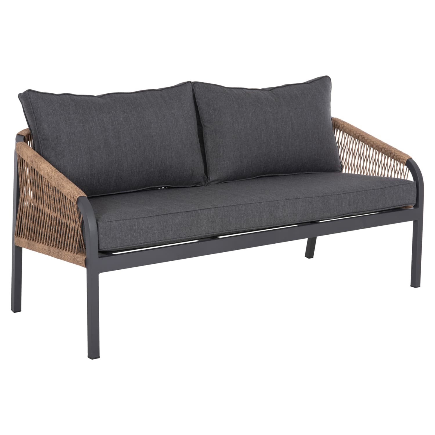 OUTDOOR SOFA 3-SEATER MAERLY ALUMINUM IN ANTHRACITE-DARK BEIGE SYNTHETIC ROPE-ANTHRACITE CUSHIONS