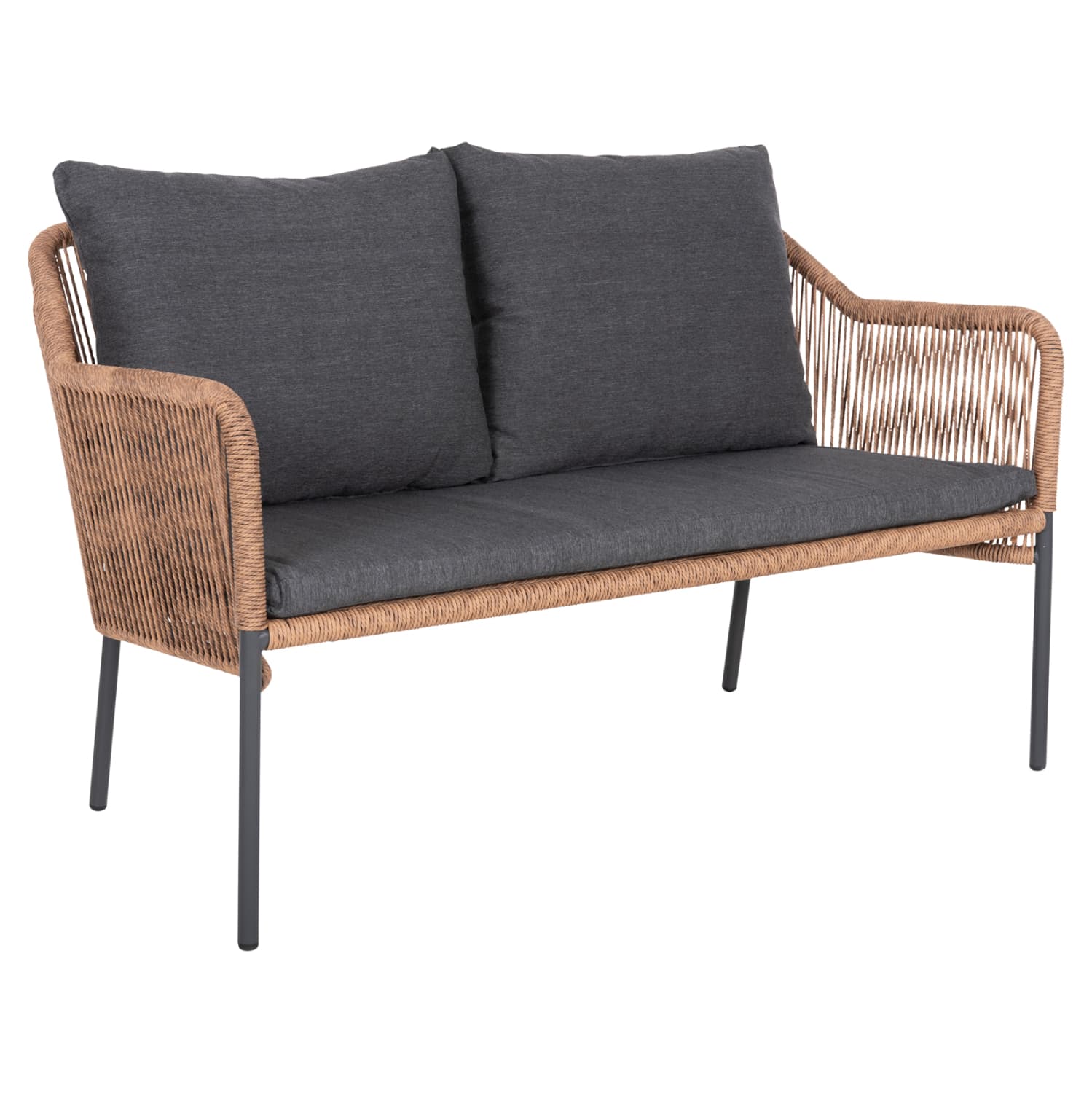 OUTDOOR 2-SEATER SOFA BAFFIN ALUMINUM ANTHRACITE-PE RATTAN BEIGE-ANTHRACITE CUSHIONS