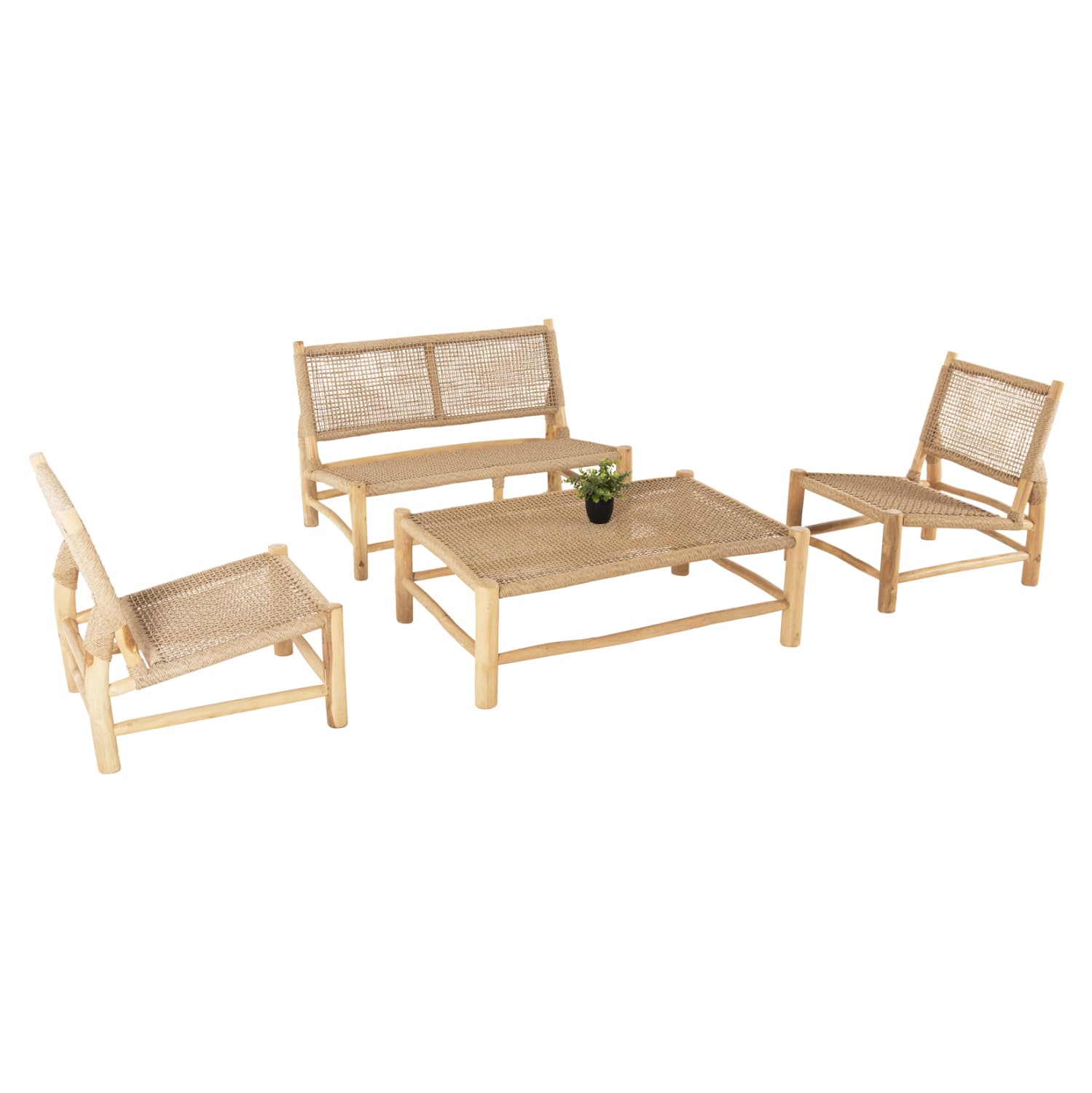 OUTDOOR 4PCS LOUNGE SET LONDER SOLID TEAK WOOD-SYNTH.RATTAN-NATURAL COLOR