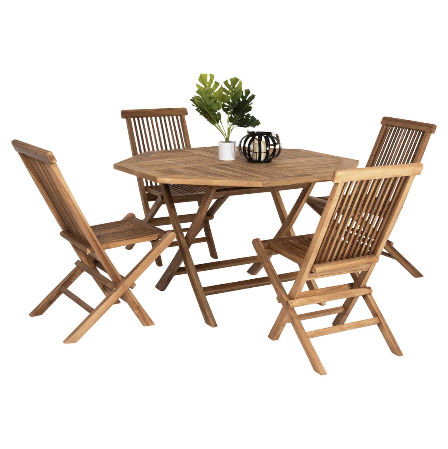 OUTDOOR DINING SET 5PCS FOLDABLE KENDALL SOLID TEAK WOOD IN NATURAL COLOR