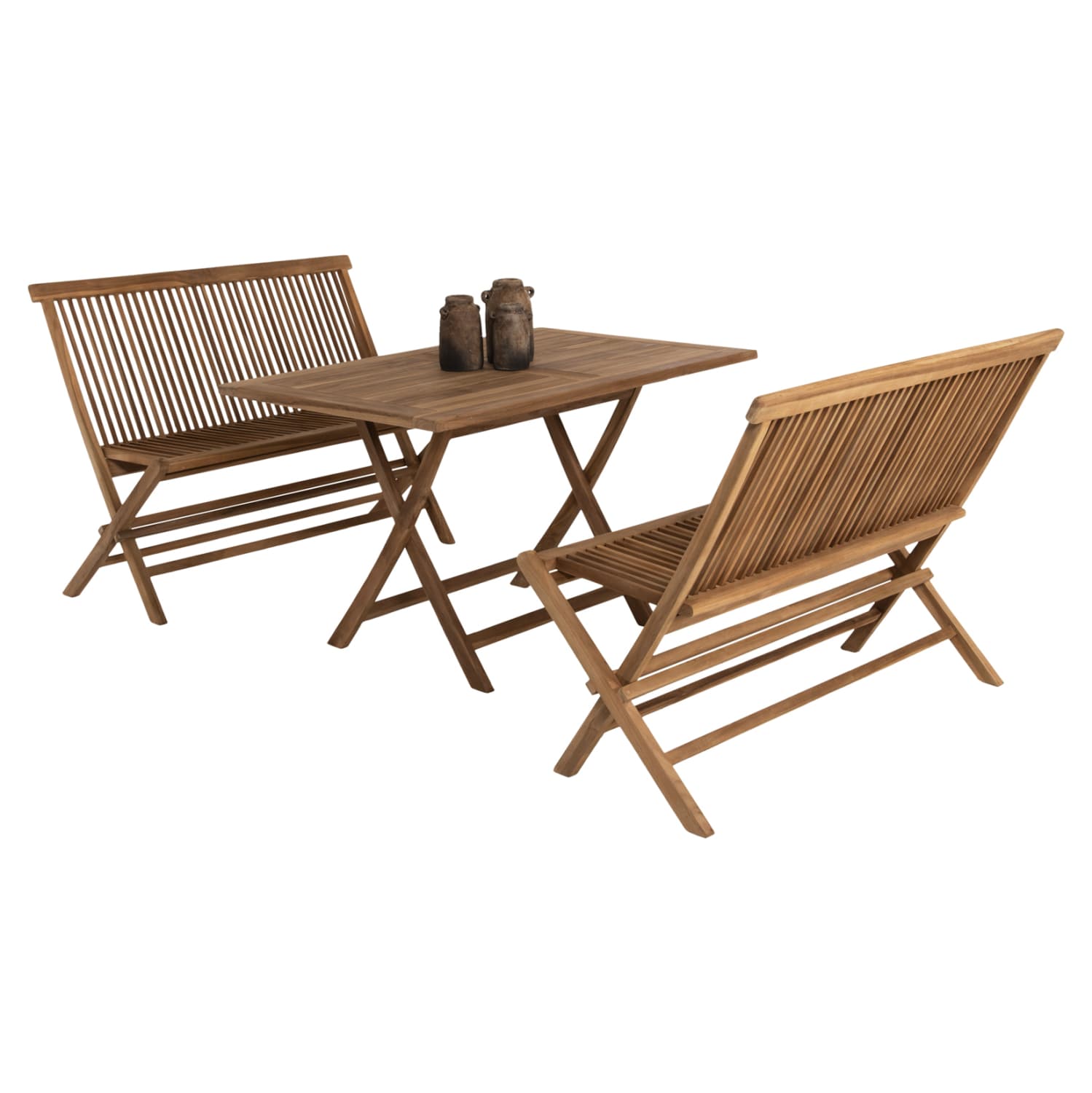 OUTDOOR DINING SET 3PCS KENDALL SOLID TEAK WOOD IN NATURAL COLOR