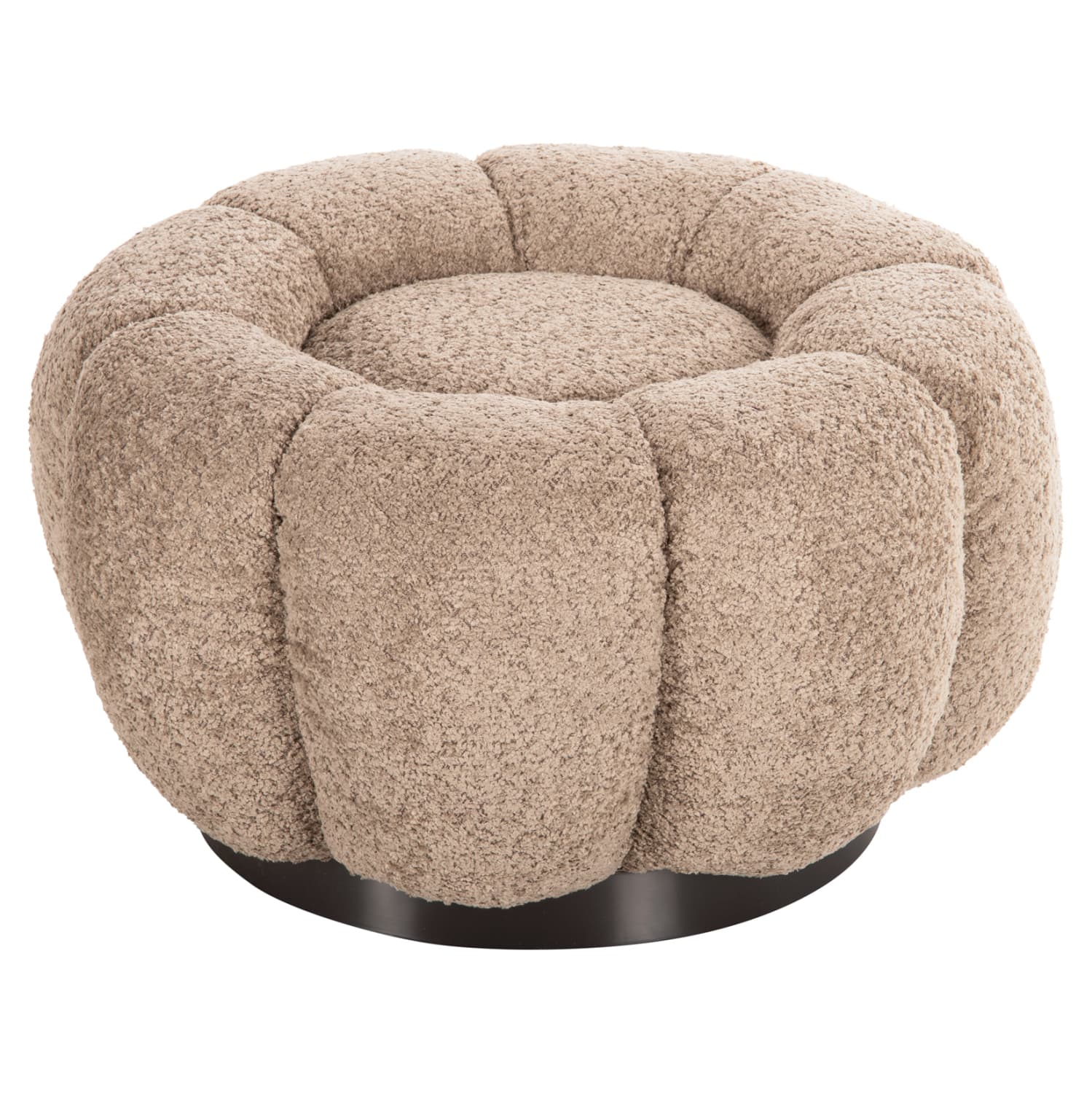 STOOL ROUND GRYMM BEIGE BOUCLE-BLACK METAL BASE Φ60x31Hcm.