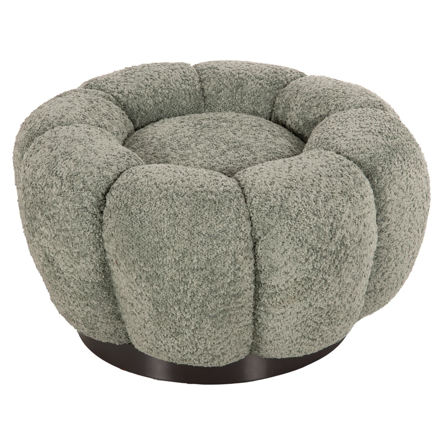 STOOL ROUND GRYMM PISTACHIO GREEN BOUCLE-BLACK METAL BASE Φ60x31Hcm.