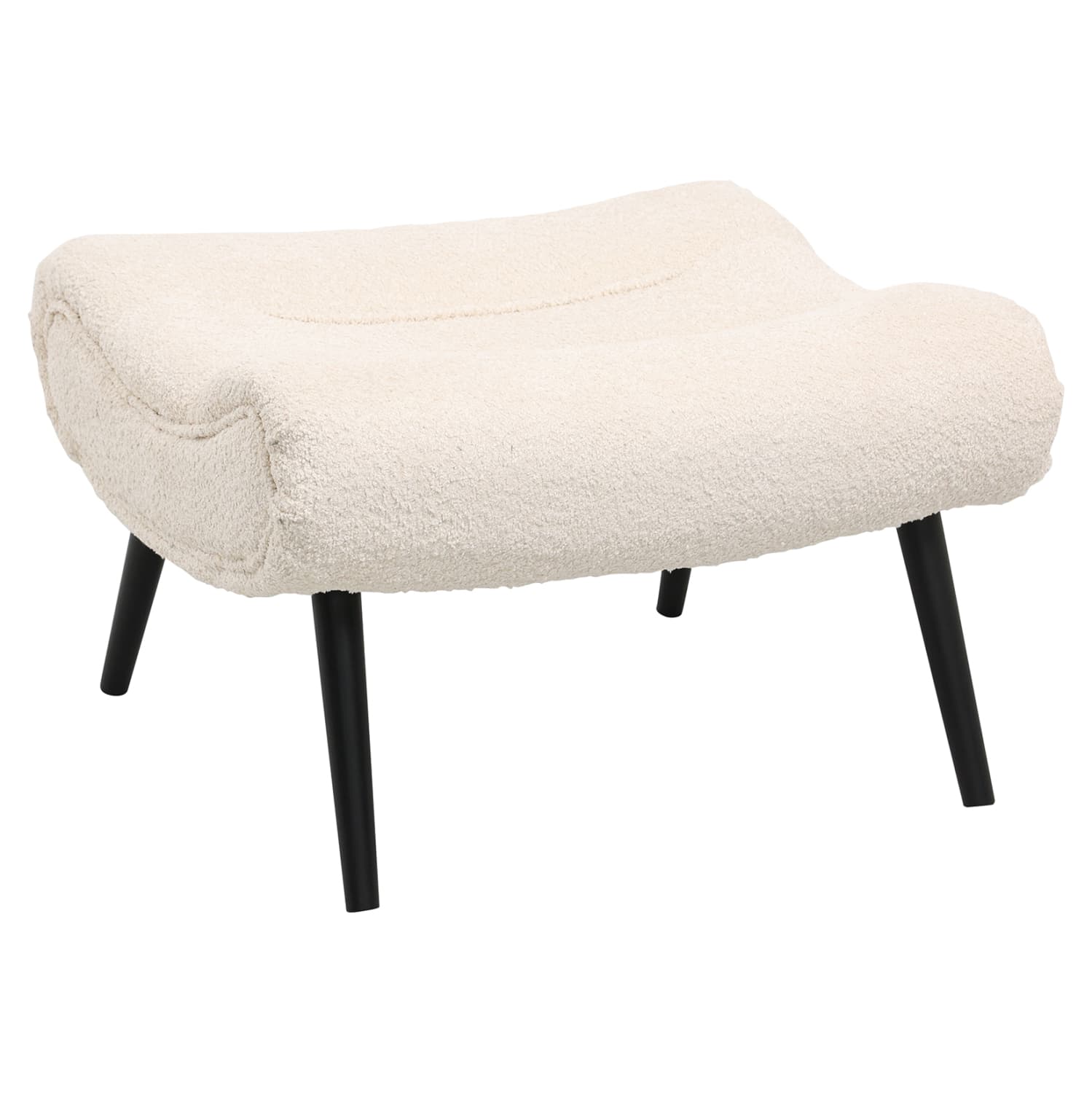 STOOL-FOOTREST BRYM ECRU BOUCLE FABRIC-BLACK WOODEN LEGS 68X58X40Hcm.