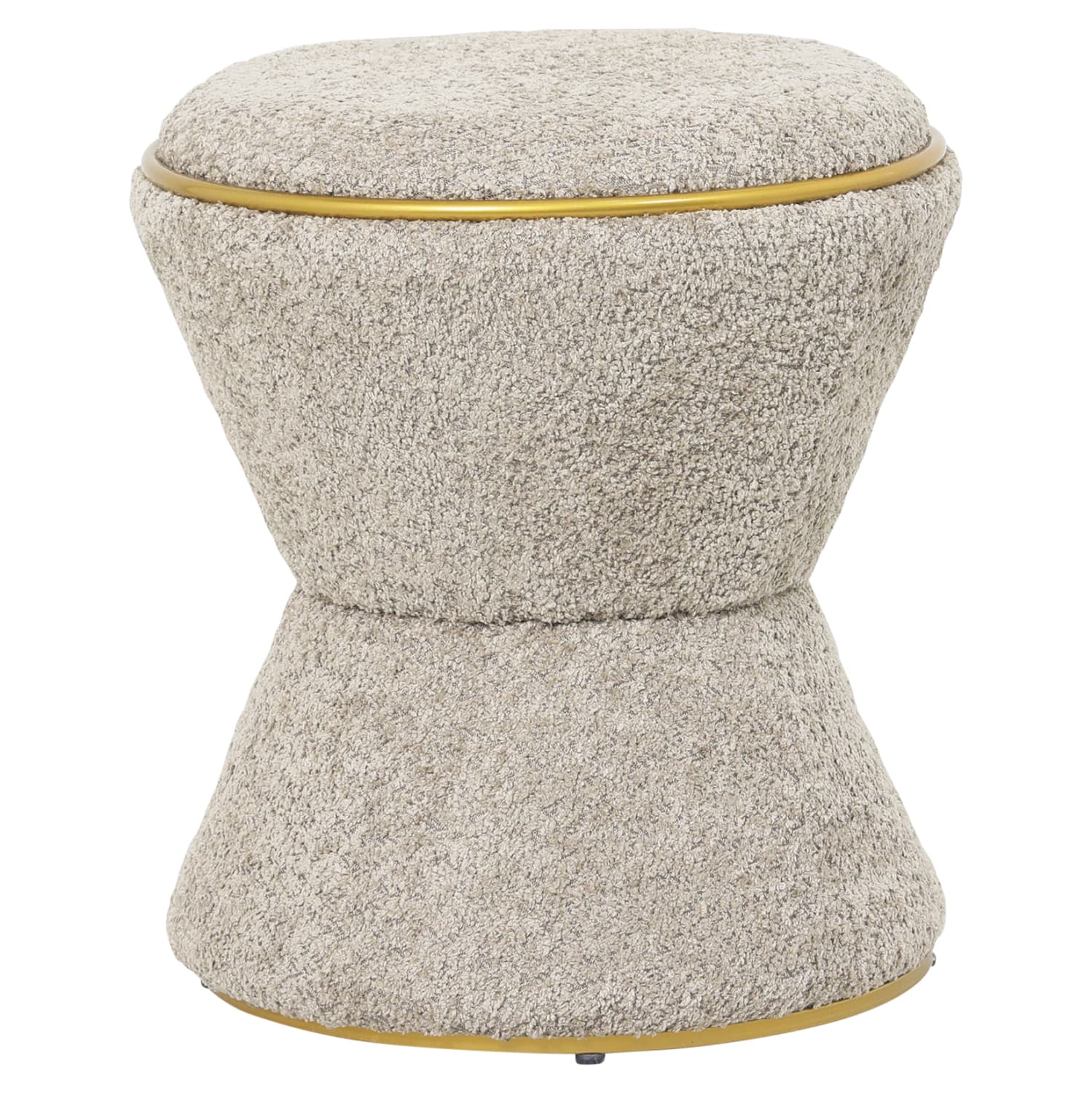 STOOL ROUND LINNER BOUCLE FABRIC BEIGE-GOLD DETAIL Φ38,5x43Hcm.