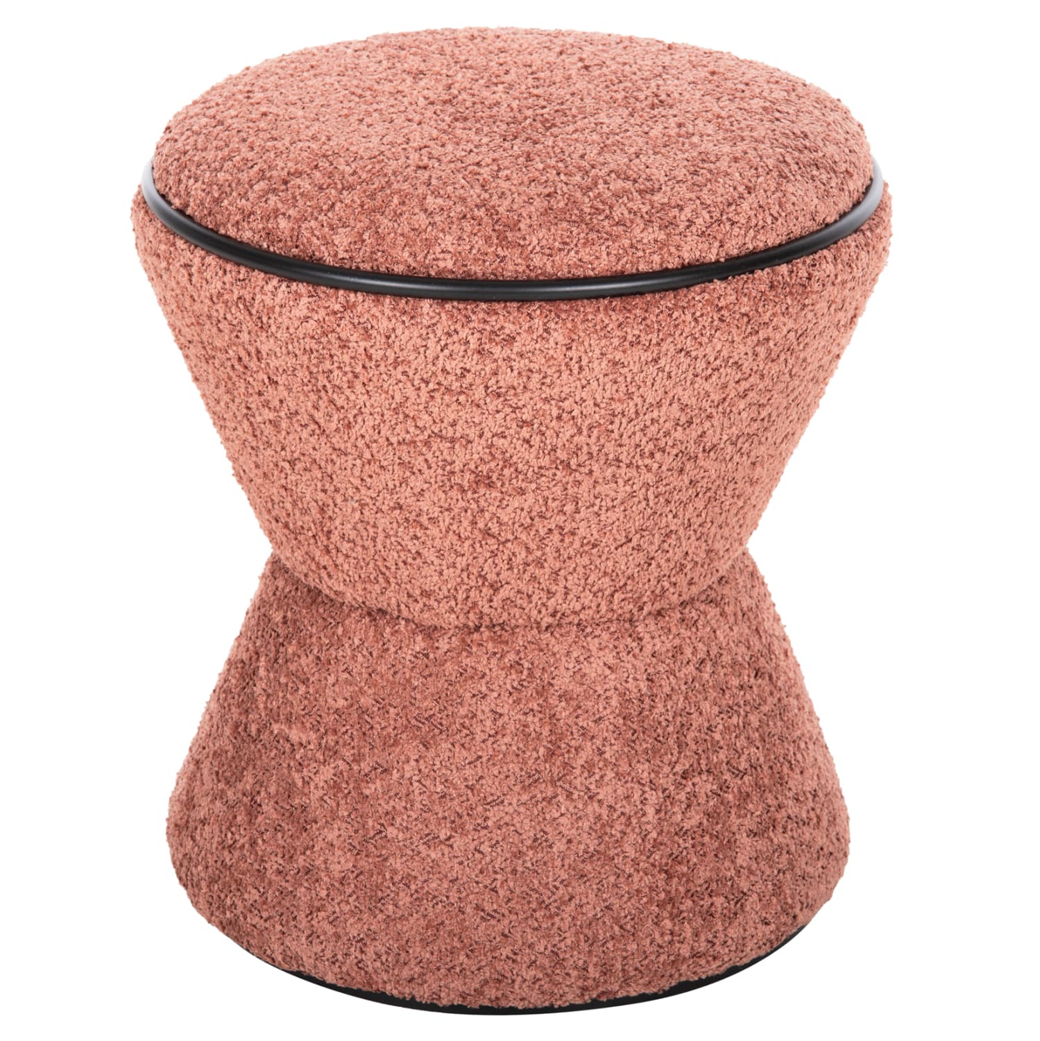 STOOL ROUND LINNER BOUCLE FABRIC PINK-BLACK DETAIL D38x44 cm.