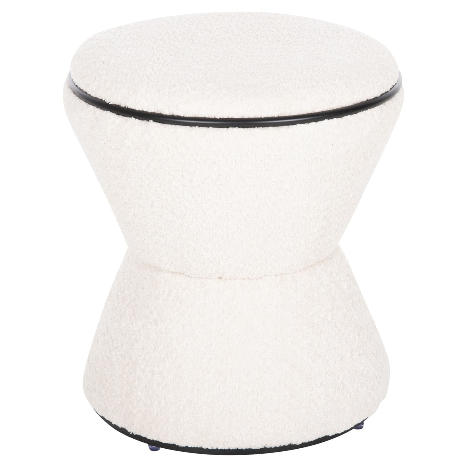 STOOL ROUND LINNER BOUCLE FABRIC ECRU-BLACK DETAIL D38x44 cm.