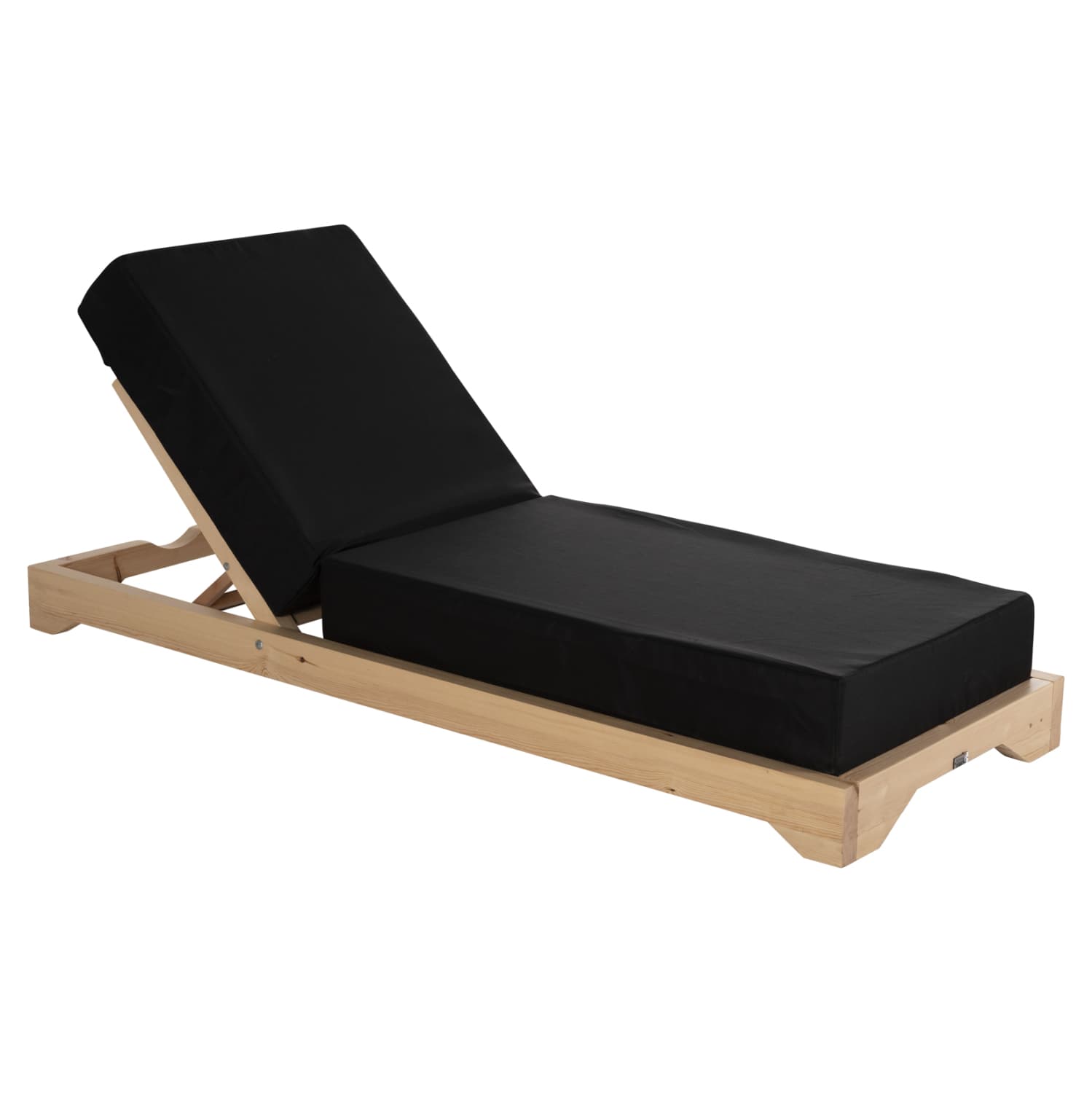 BEACH LOUNGER LOW IKARIA PINE WOOD IN NATURAL COLOR-BLACK TEXTILENE-CUSHION 20cm THICK