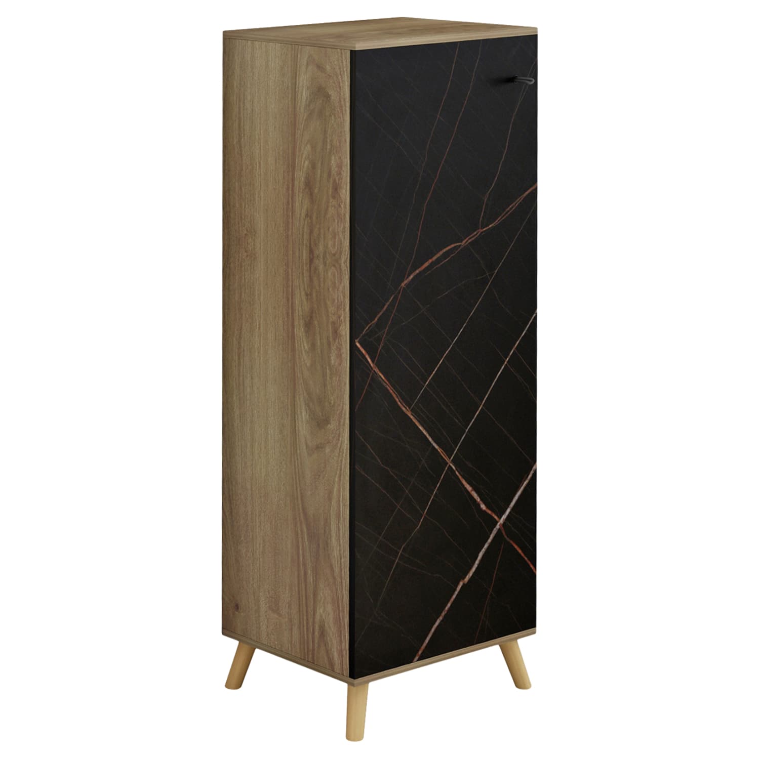SHOE CABINET ALVARO MELAMINE IN SONAMA-BLACK MARBLE 50Χ38Χ135Hcm.