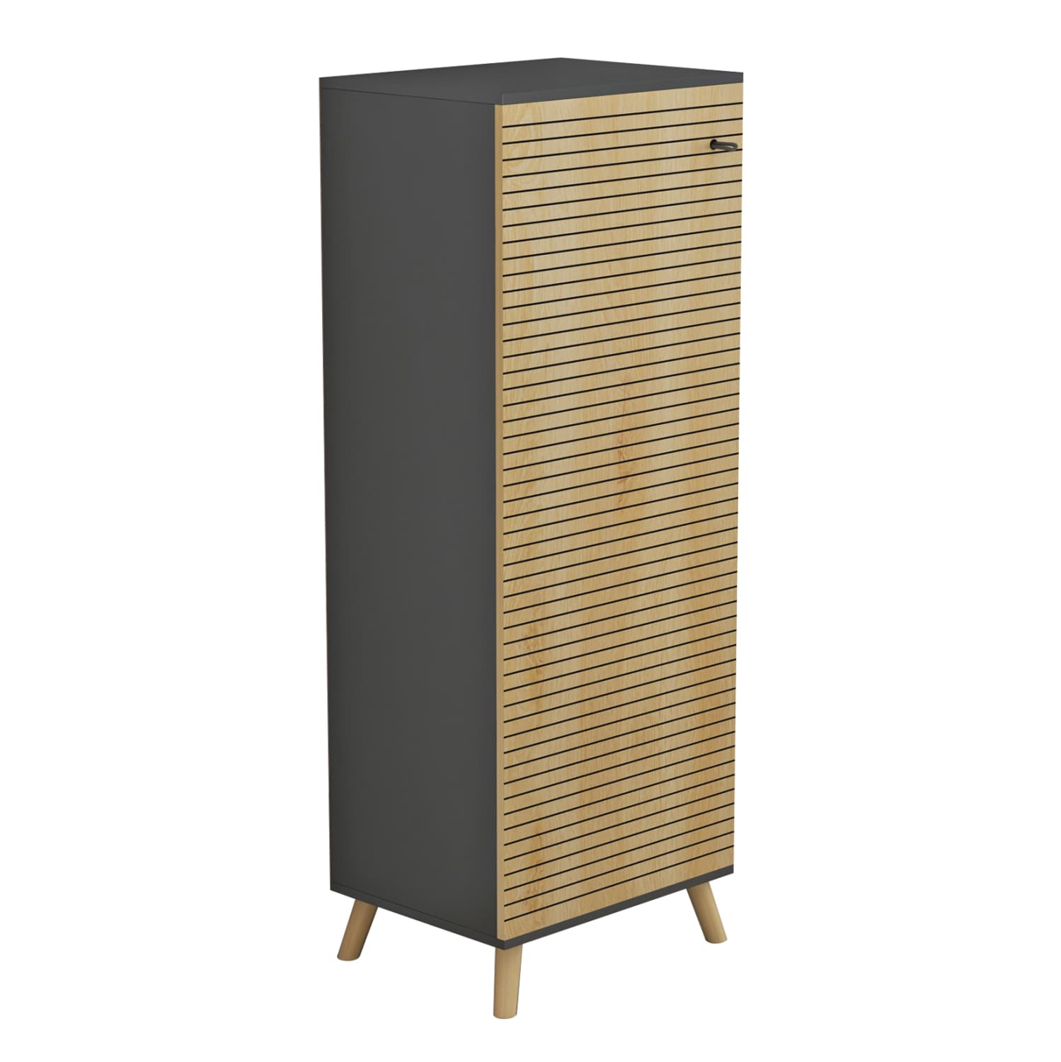 SHOE CABINET ALVARO MELAMINE IN ANTHRACITE-NATURAL WOOD 50Χ38Χ135Hcm.