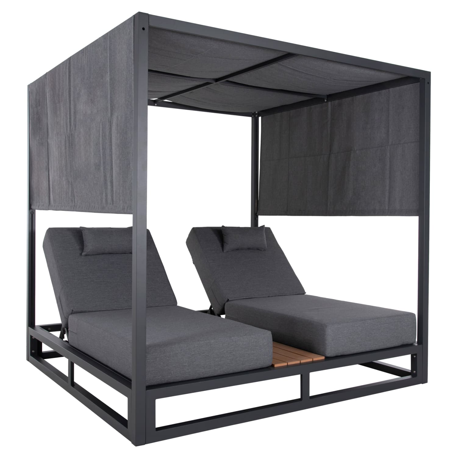 DOUBLE LOUNGE SUNBEDS IN A CUBE WITH SUNSHADES GALLANT ALUMINUM IN GREY 2x2x2m