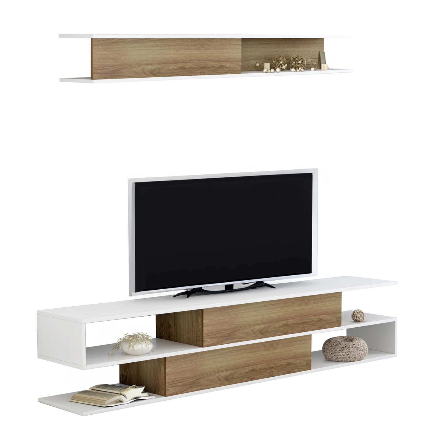 TV FURNITURE SET BIRGITTA MELAMINE IN NATURAL-WHITE 181x31,5x39,6Hcm.