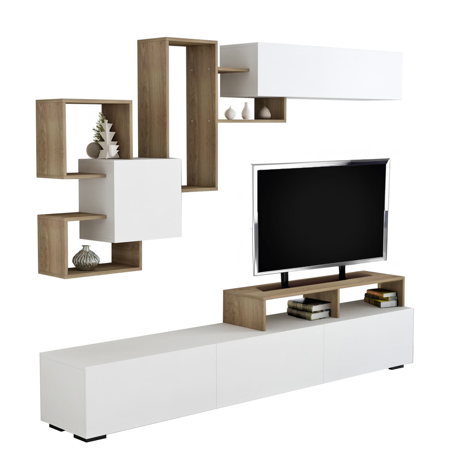ТВ КОМПОЗИЦИЈА DONOVAN МЕЛАМИН ВО ПРИРОДНА-БЕЛА БОЈА 210x35,8x46,8Hcm.