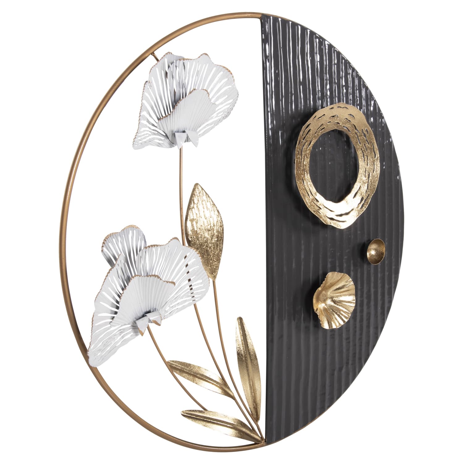 WALL DECORATION ROUND METAL IN GOLD-BLACK-WHITE Φ60cm