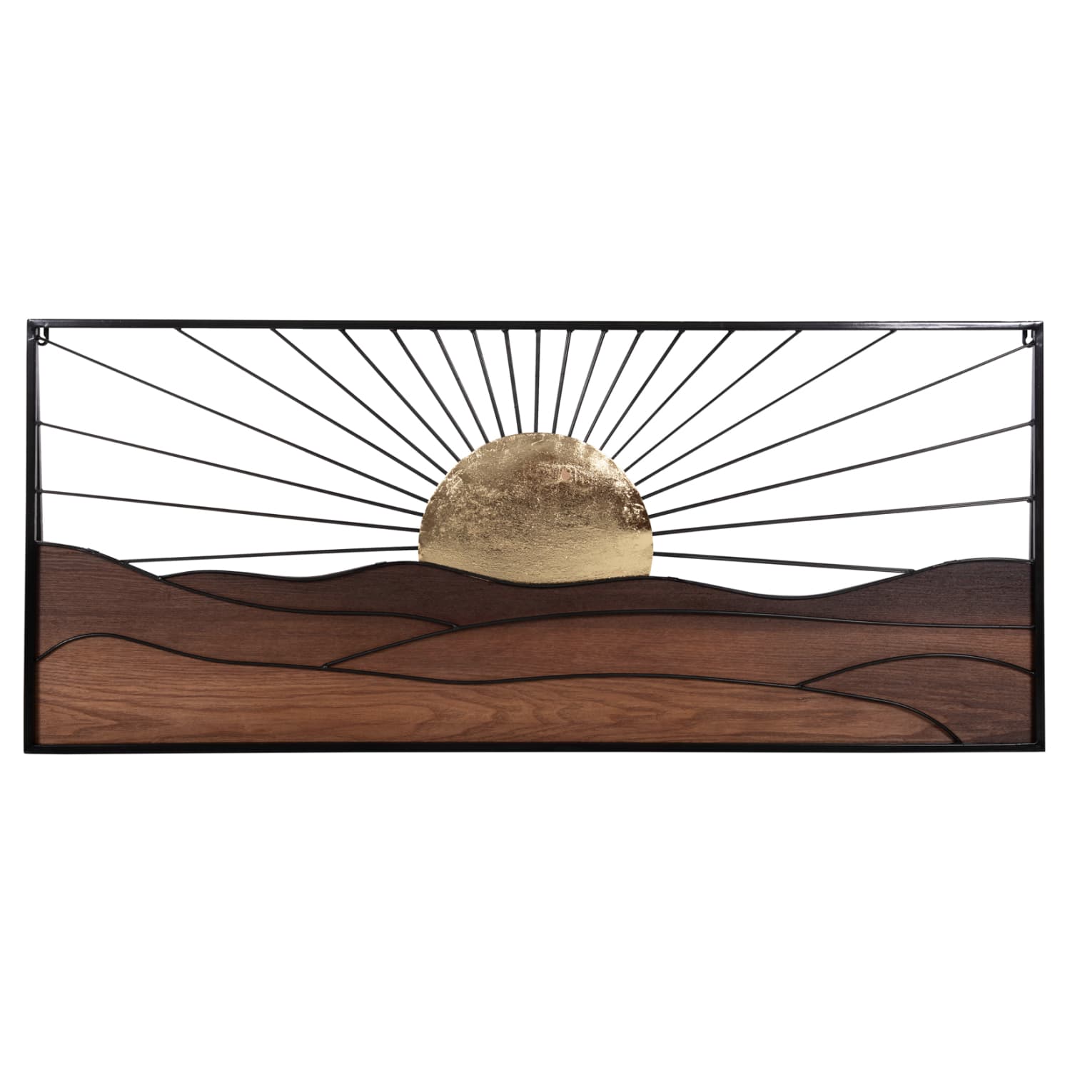 WALL DECORATION NATURAL WOOD COLORS-BLACK METAL 117x3x50Hcm.