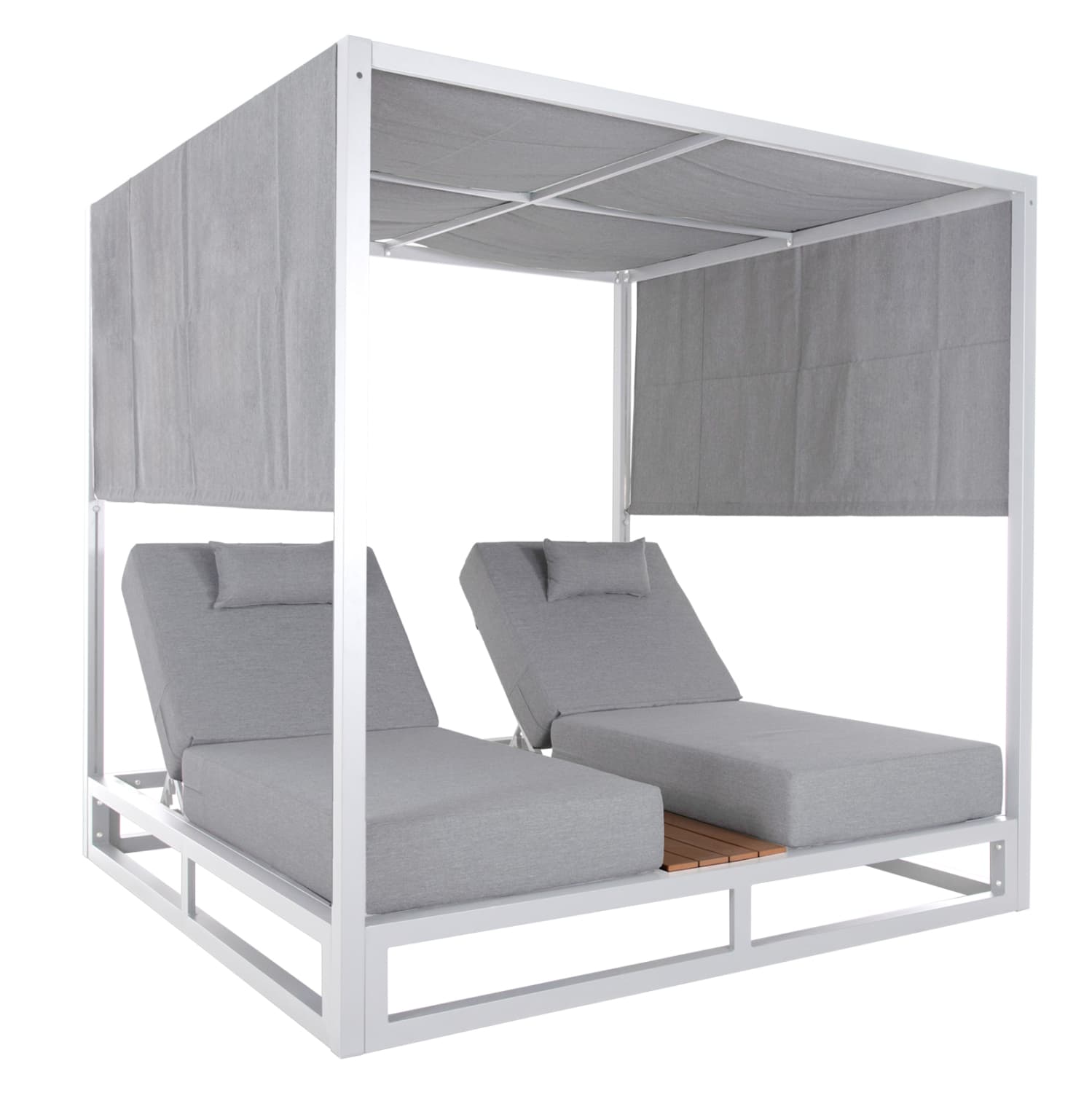 DOUBLE LOUNGE SUNBEDS IN A CUBE WITH SUNSHADES GALLANT ALUMINUM IN WHITE 2x2x2m