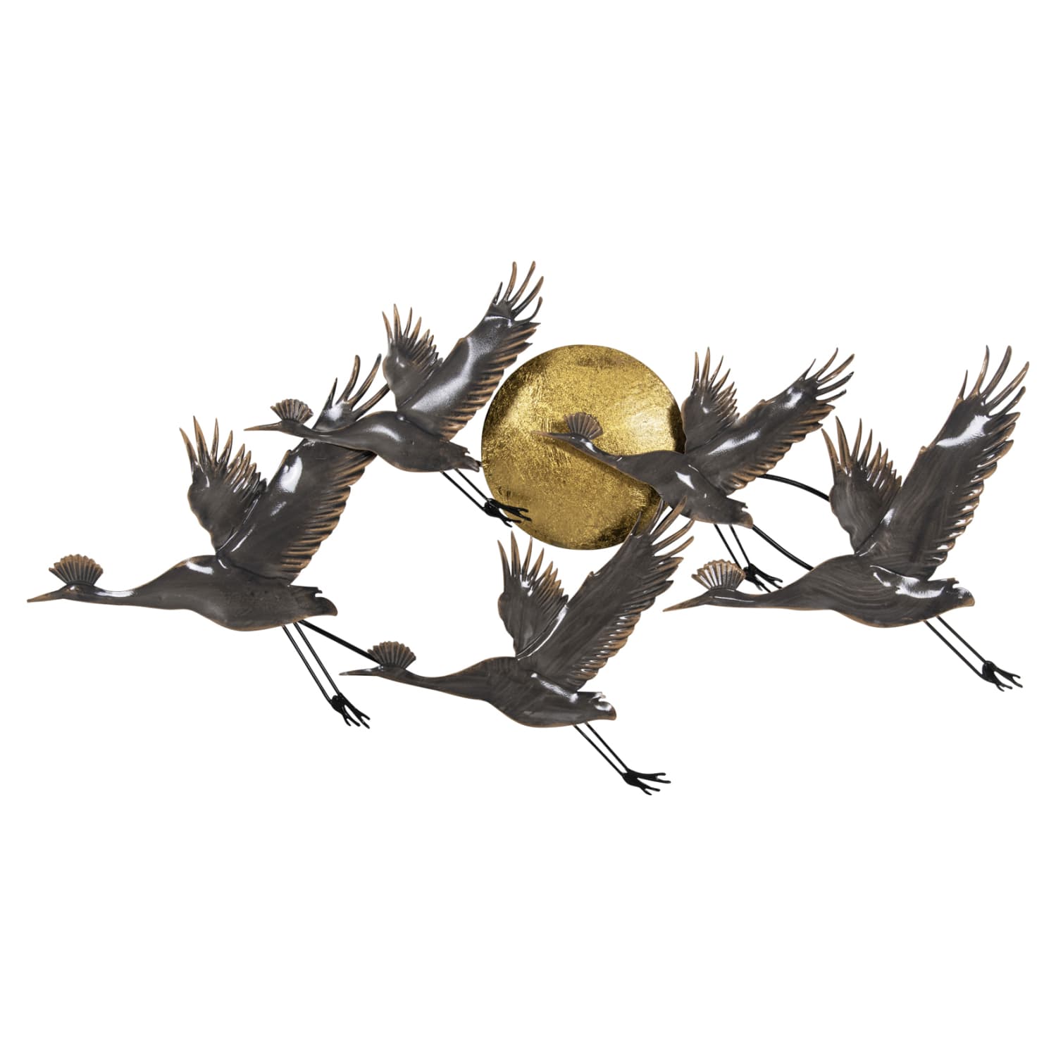 WALL DECOR METALLIC BIRDS IN GREY-GOLD 90x46Hcm.