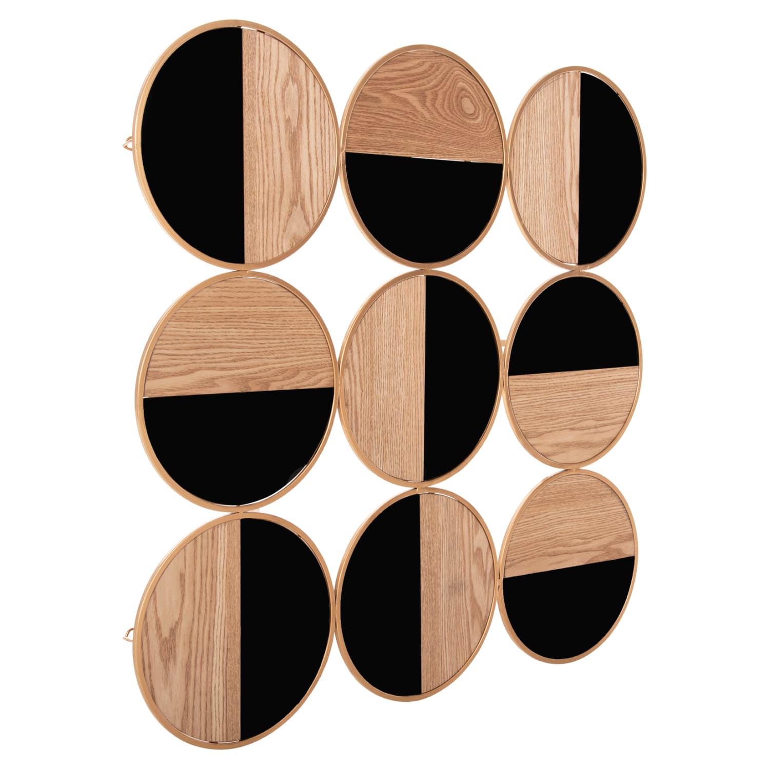 WALL DECORATION METAL IN GOLD-MDF IN NATURAL AND GLOSSY BLACK 90x90cm.