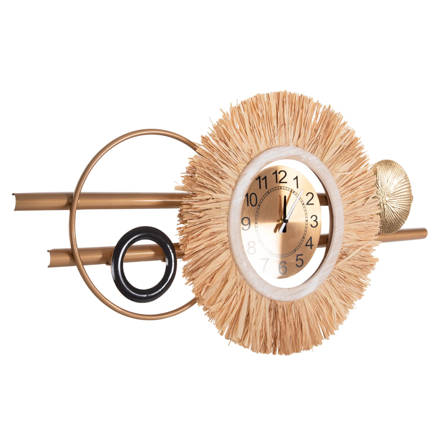 WALL CLOCK METAL & RAFFIA FIBERS IN EARTH TONES 100x49Hcm.
