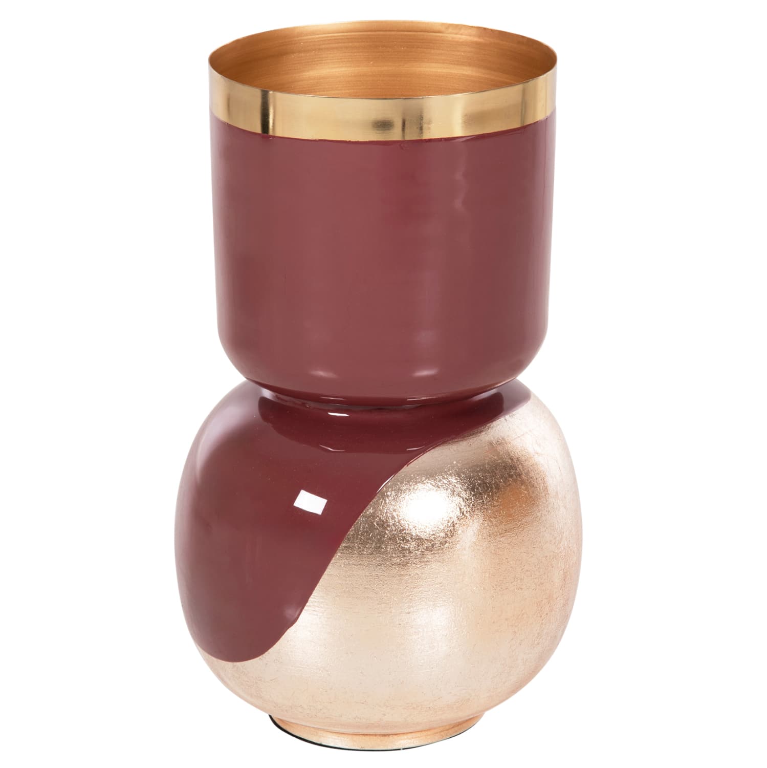 TABLE VASE LINGON METAL IN CHERRY RED-GOLD PEARL Φ21x37,5Hcm.
