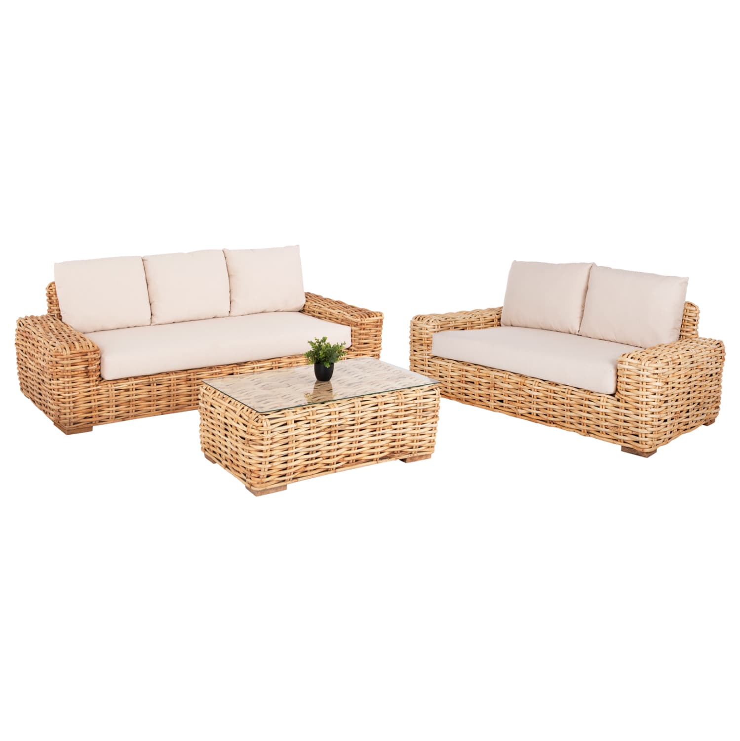 OUTDOOR LOUNGE SET 3PCS TROPEL NATURAL RATTAN-WHITE CUSHIONS