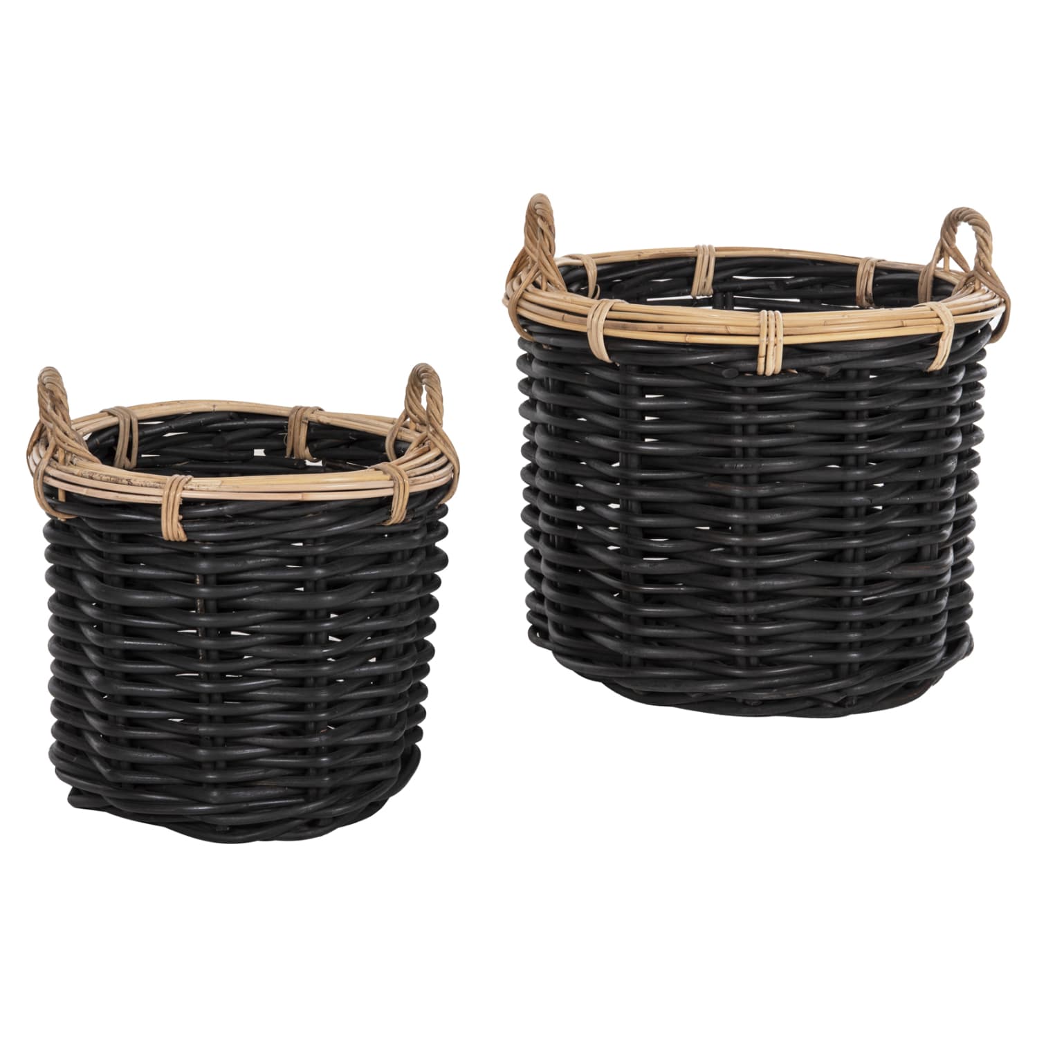 ПОДНИ КОРПИ 2ПАР POTTS ОД РАТАН ВО ЦРНА&ПРИРОДНА БОЈА Φ61+Φ45cm.
