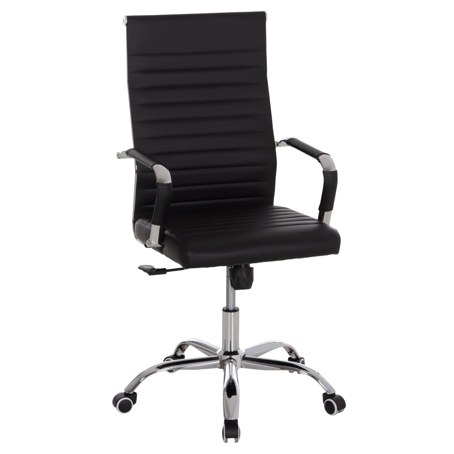 MANAGER'S OFFICE CHAIR BOSS BLACK PU-CHROMED METAL FRAME AND BASE 53x57x109Hcm.