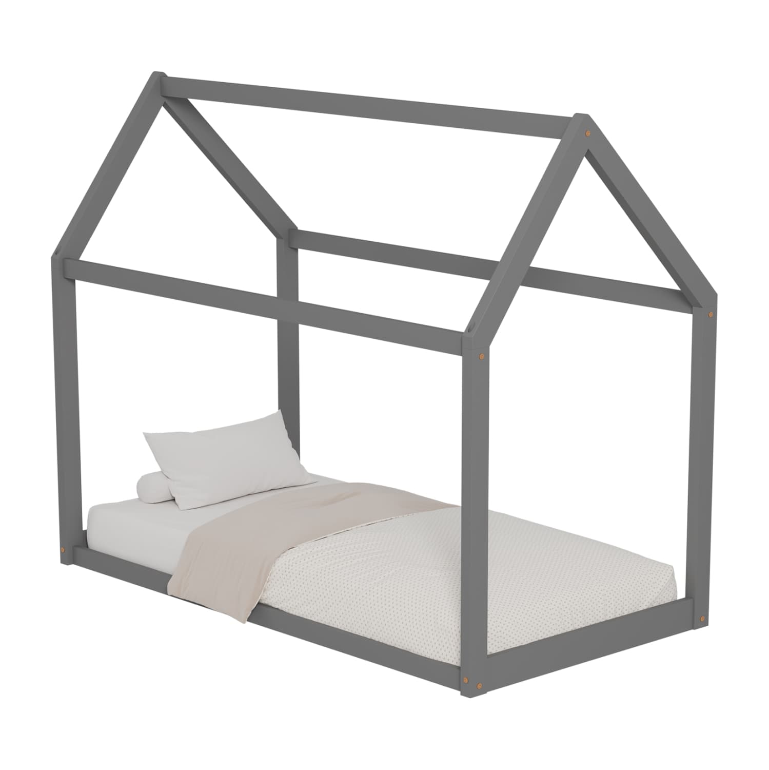 BED FOR KIDS PEPE t.MONTESSORI SOLID PINE WOOD IN GREY- 140x70cm.
