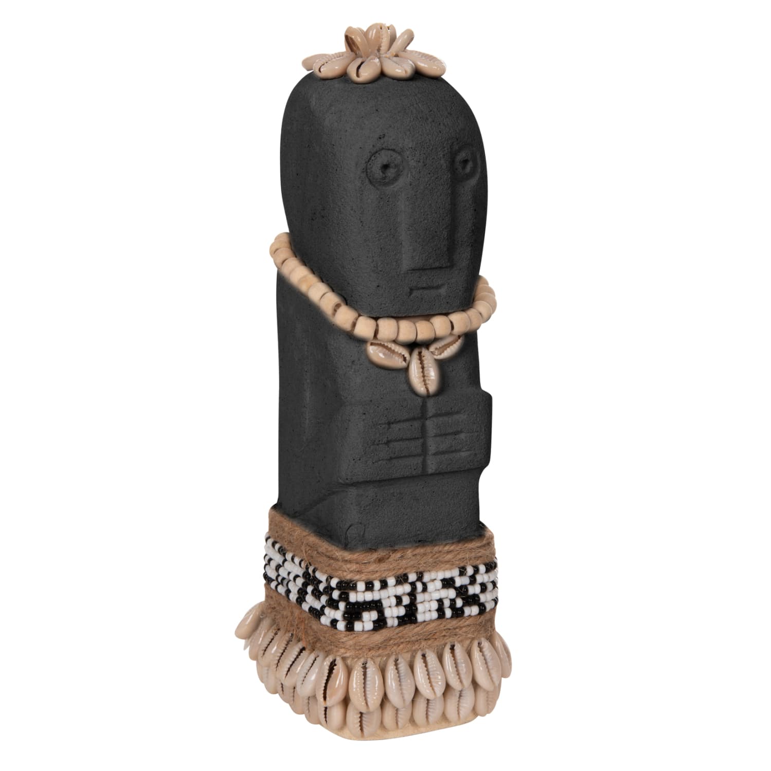 УКРАСНА МАСА STATUETTE SUMBA ИЗРАБОТЕНА ОД ЦРН КАМЕН PARAS-МУСТРИ-ЈАЖЕ ОД МОРСКА ТРЕВА 8x8x21Hcm.