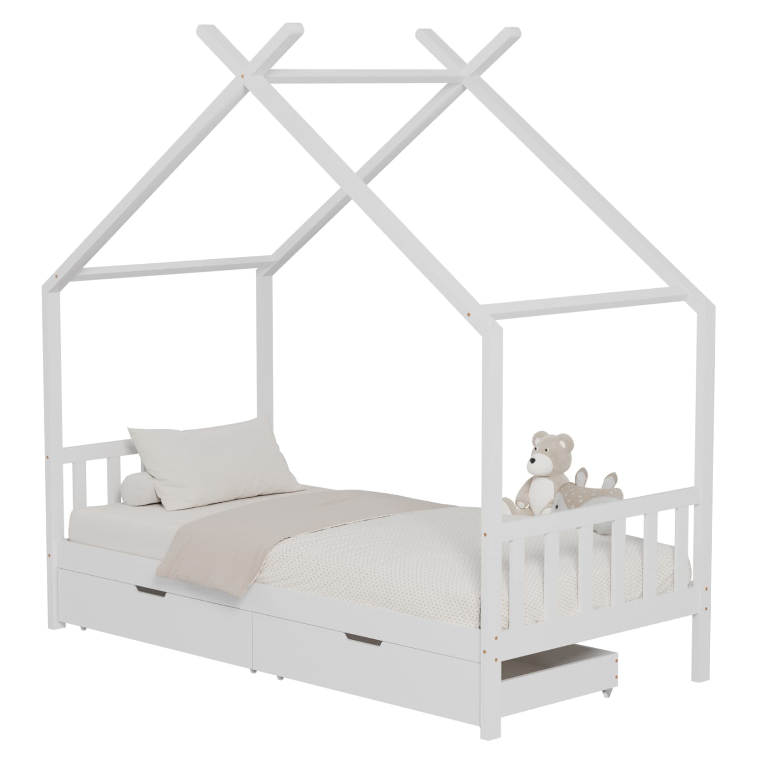 КРЕВЕТ ЗА ДЕЦА KLARICE t.MONTESSORI-2 ФИОКИ- МАСИВНО БОРОВО ДРВО ВО БЕЛА БОЈА- 190x90cm.