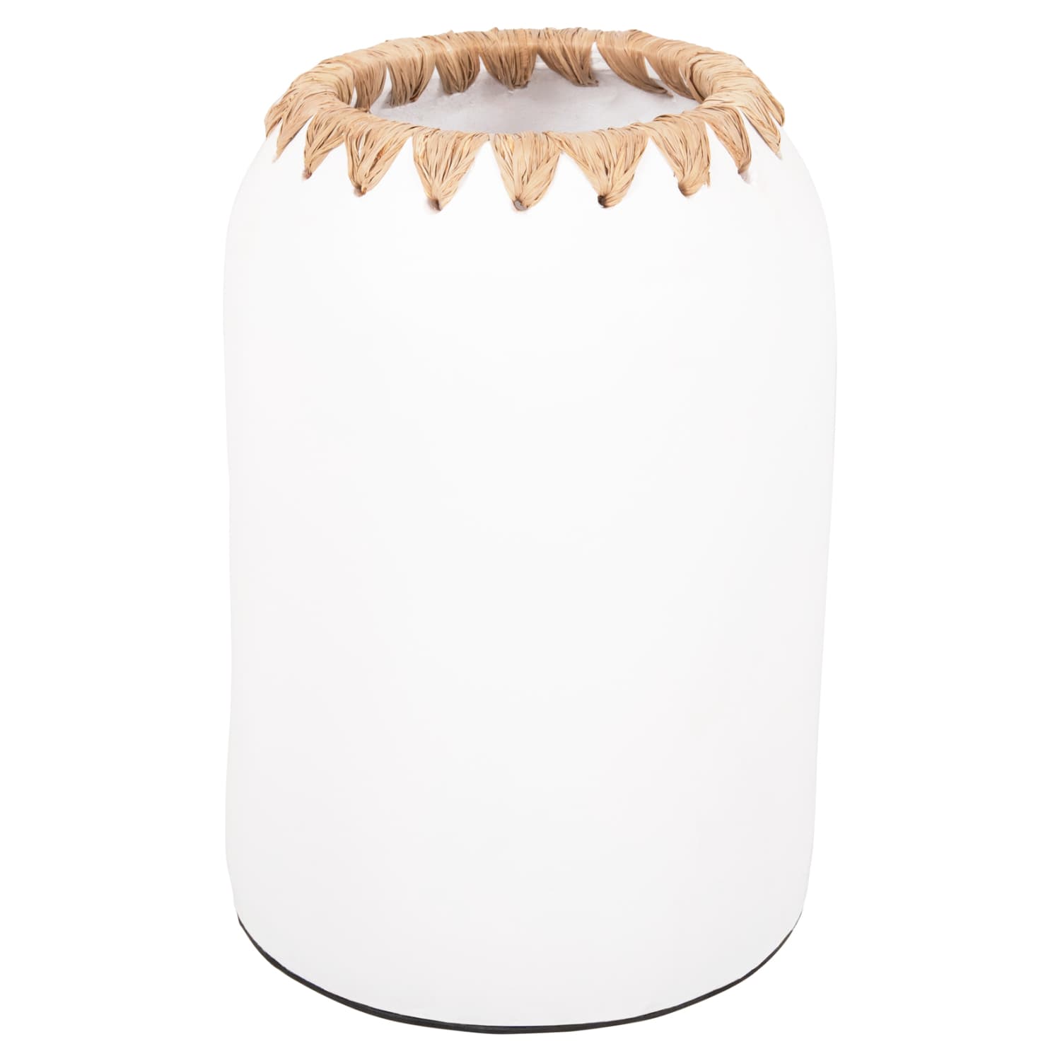 DECORATIVE VASE TERRACOTTA IN WHITE WITH STRAW WEAVING ON THE RIM Φ21Χ32Hcm.