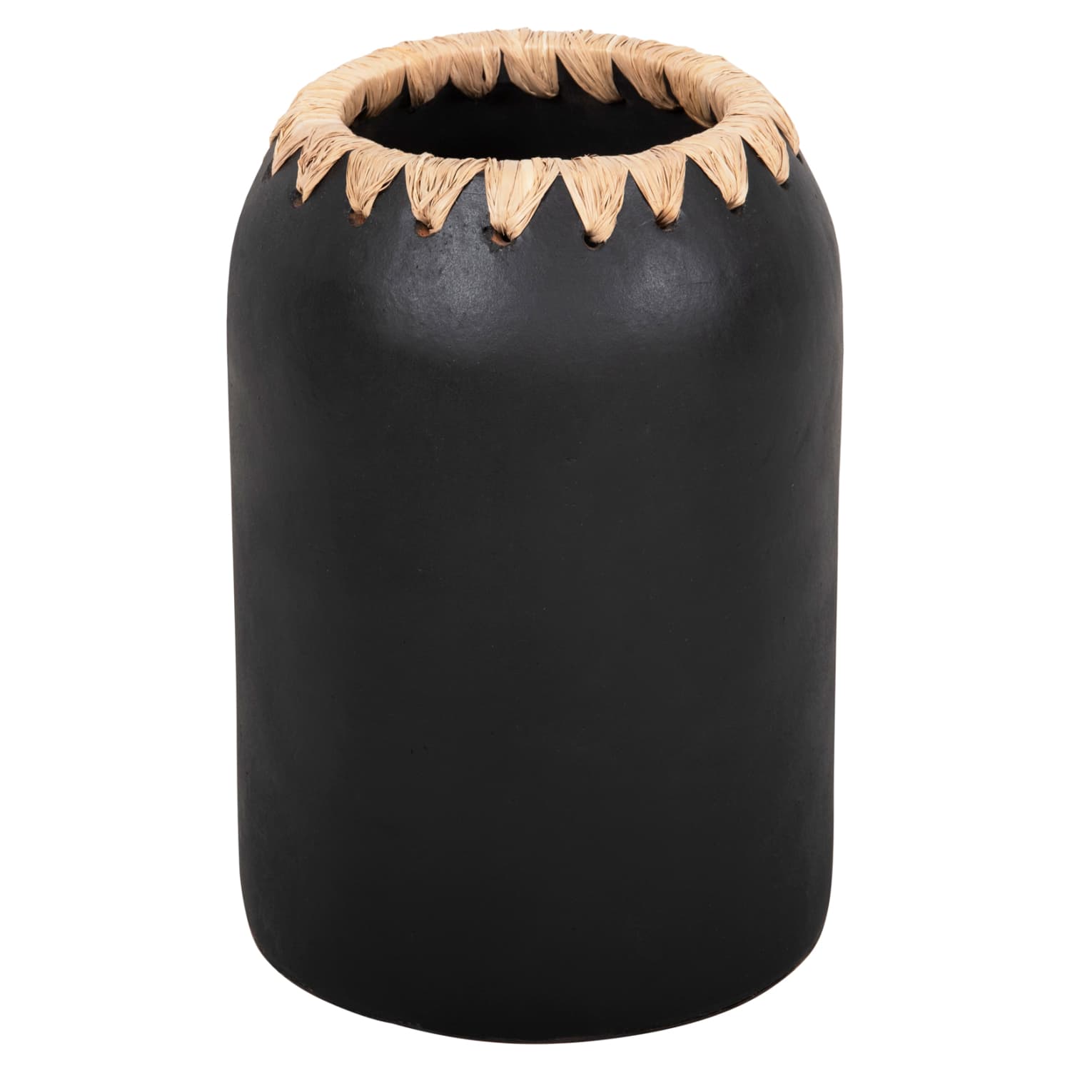 DECORATIVE VASE TERRACOTTA IN WHITE WITH STRAW WEAVING ON THE RIM Φ21Χ32Hcm.
