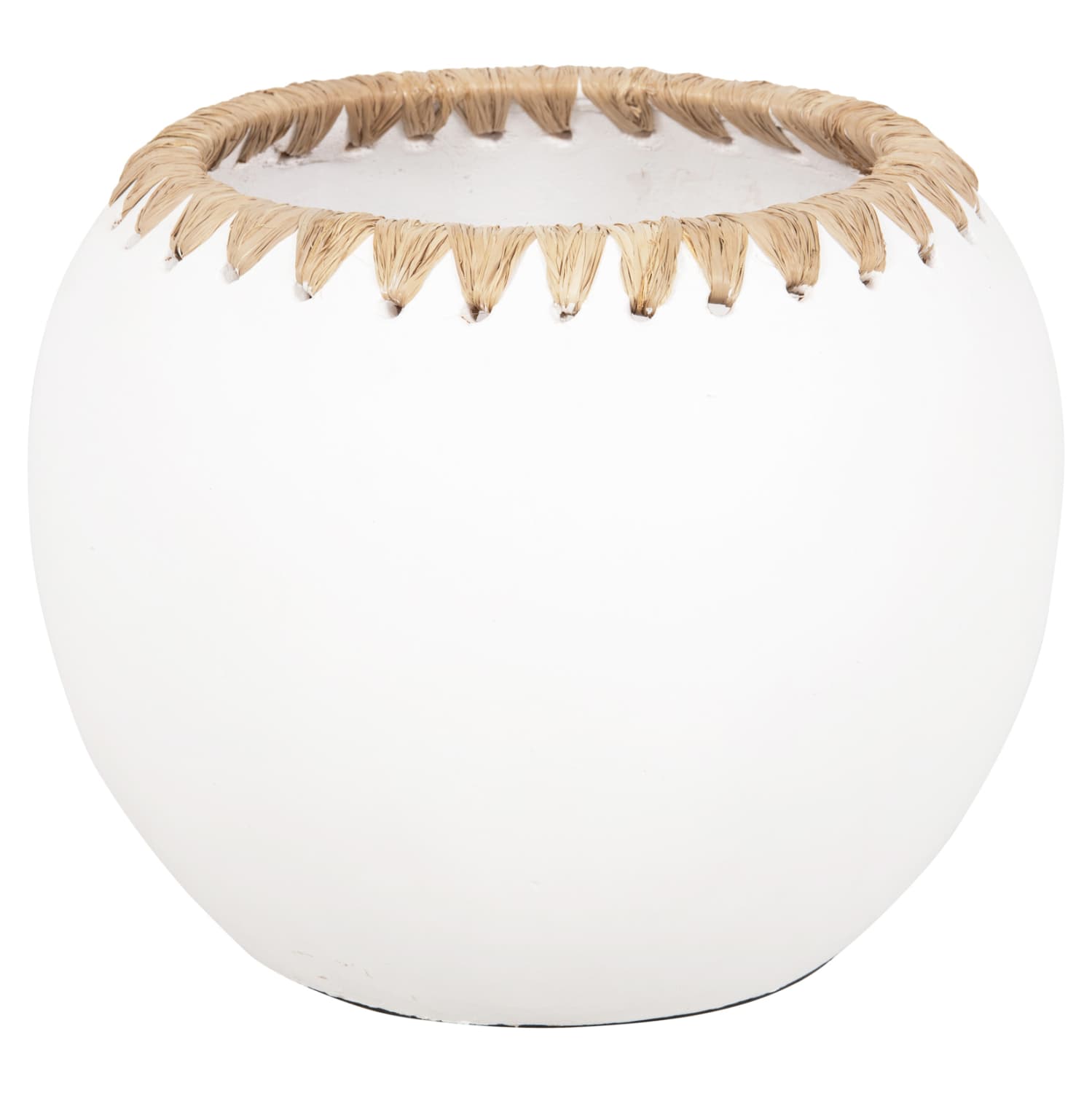 DECORATIVE VASE TERRACOTTA IN WHITE WITH STRAW WEAVING ON THE RIM Φ29x23Hcm.