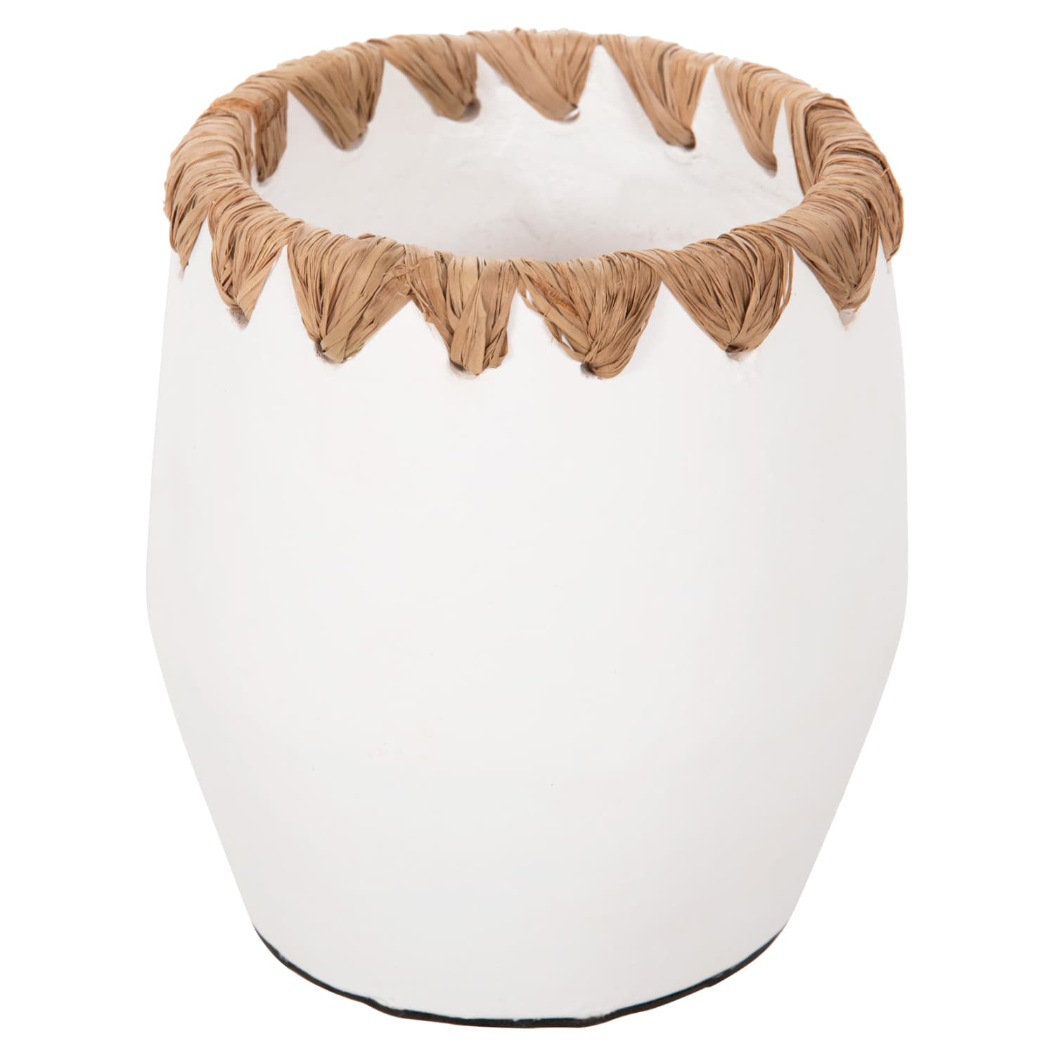 DECORATIVE VASE TERRACOTTA IN WHITE WITH STRAW WEAVING ON THE RIM Φ13x16Hcm.