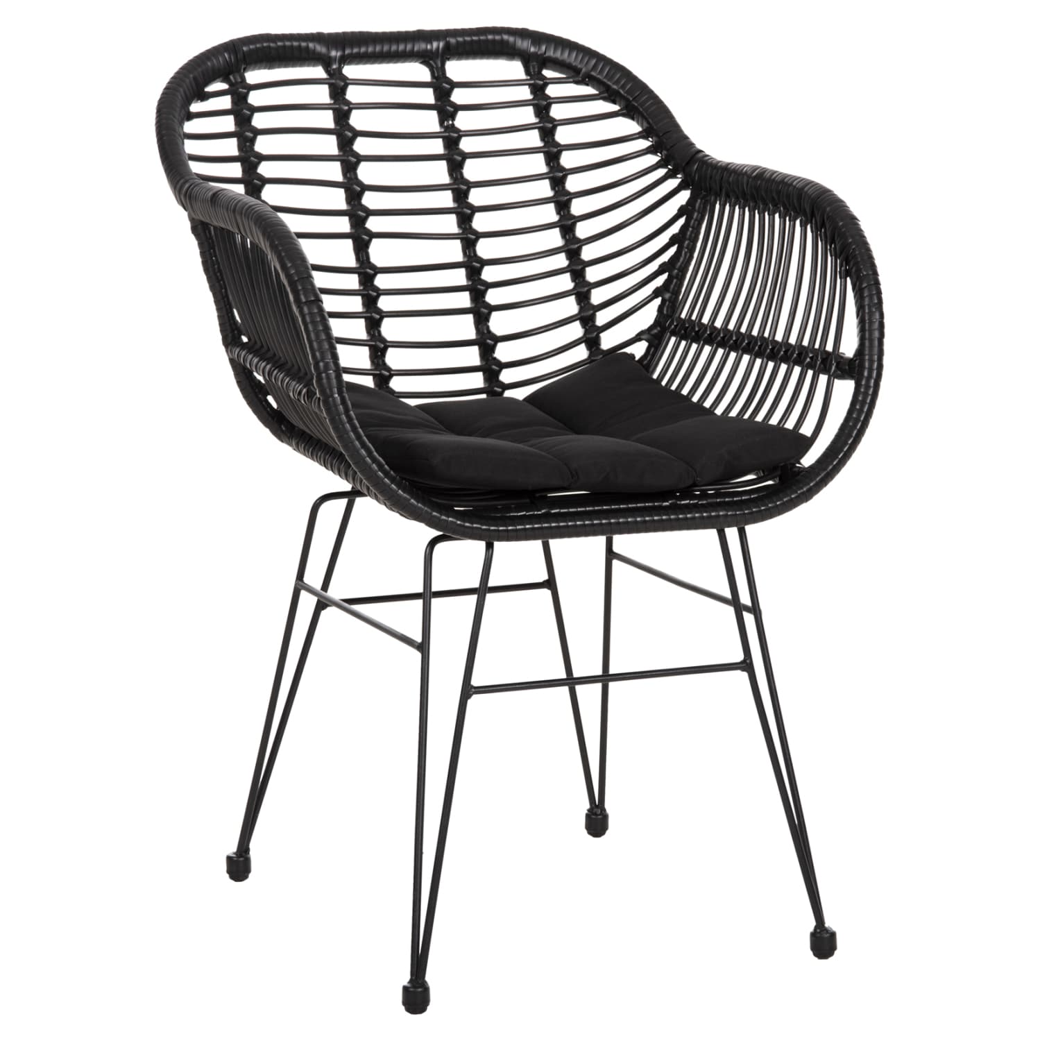 ФОТЕЉА СО ПЕРНИЦА ЗА СЕДИШТЕ МЕТАЛНА РАМКА ALLEGRA ЦРН РАТАН WICKER 58x59x82H