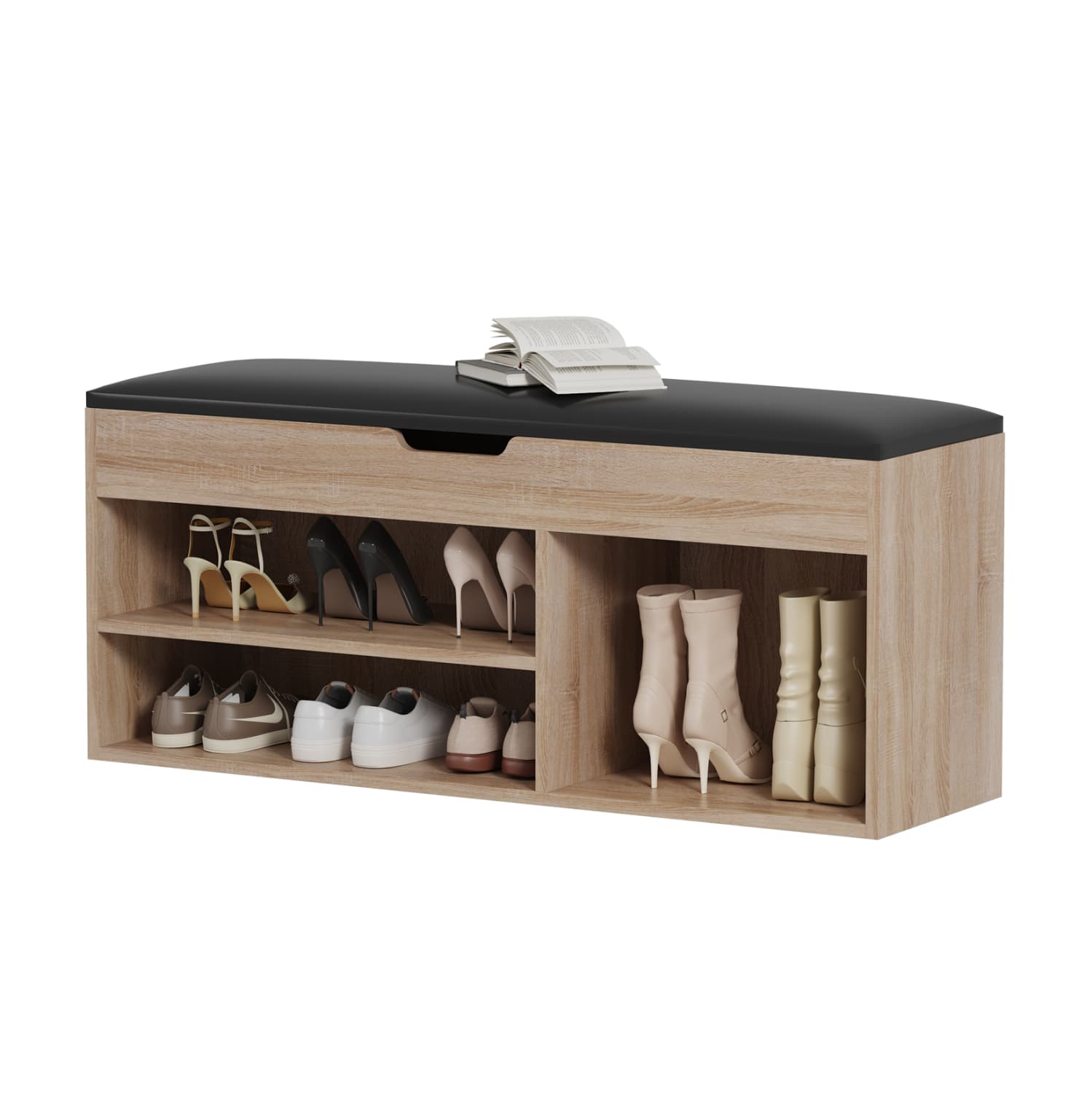 SHOE RACK WITH SEAT ROMIR MELAMINE IN SONAMA-BROWN SEAT 100x30x44Hcm.