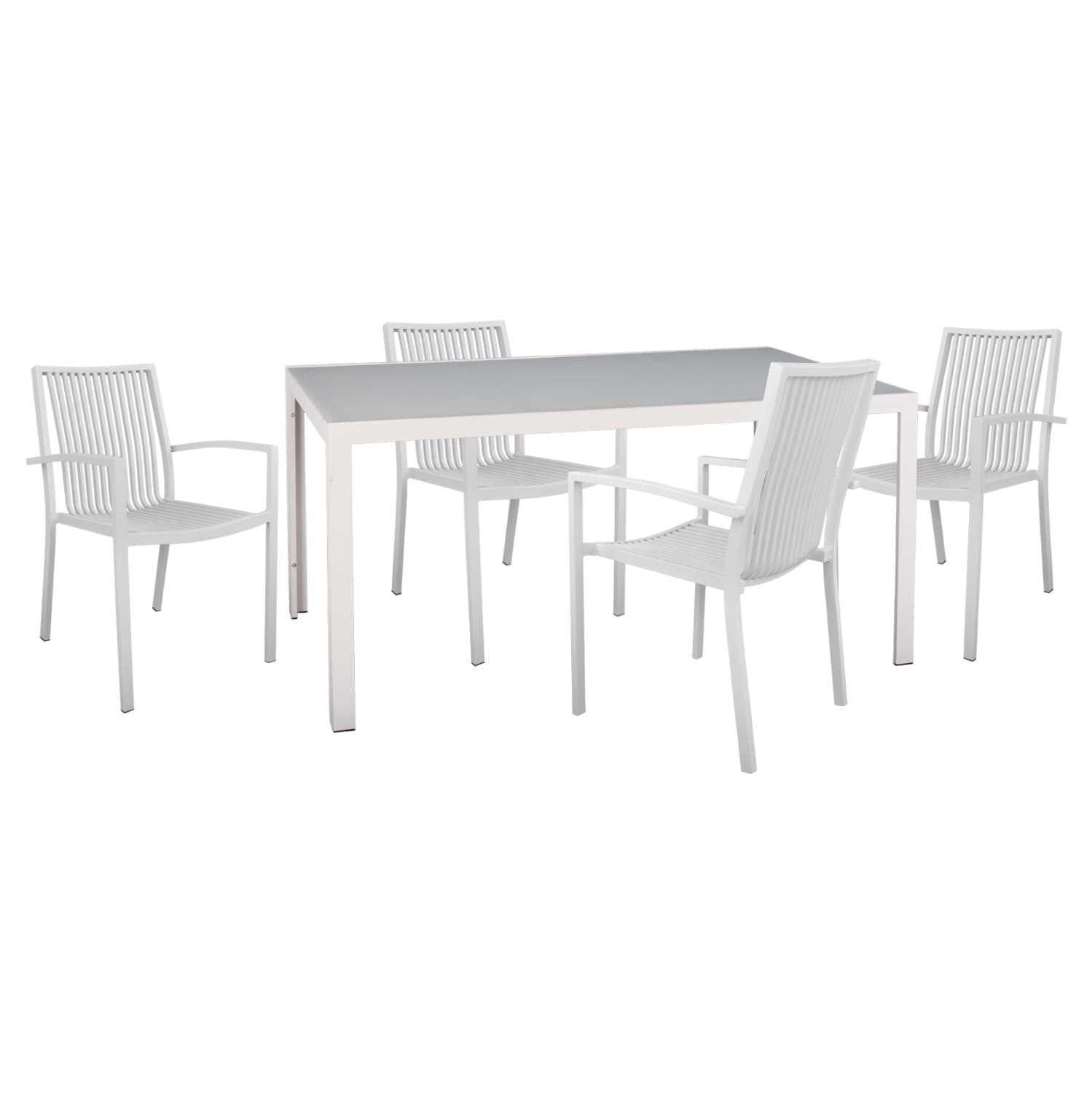 OUTDOOR DINING SET 5PCS BRONCA METAL TABLE-4 ALUMINUM ARMCHAIRS-WHITE