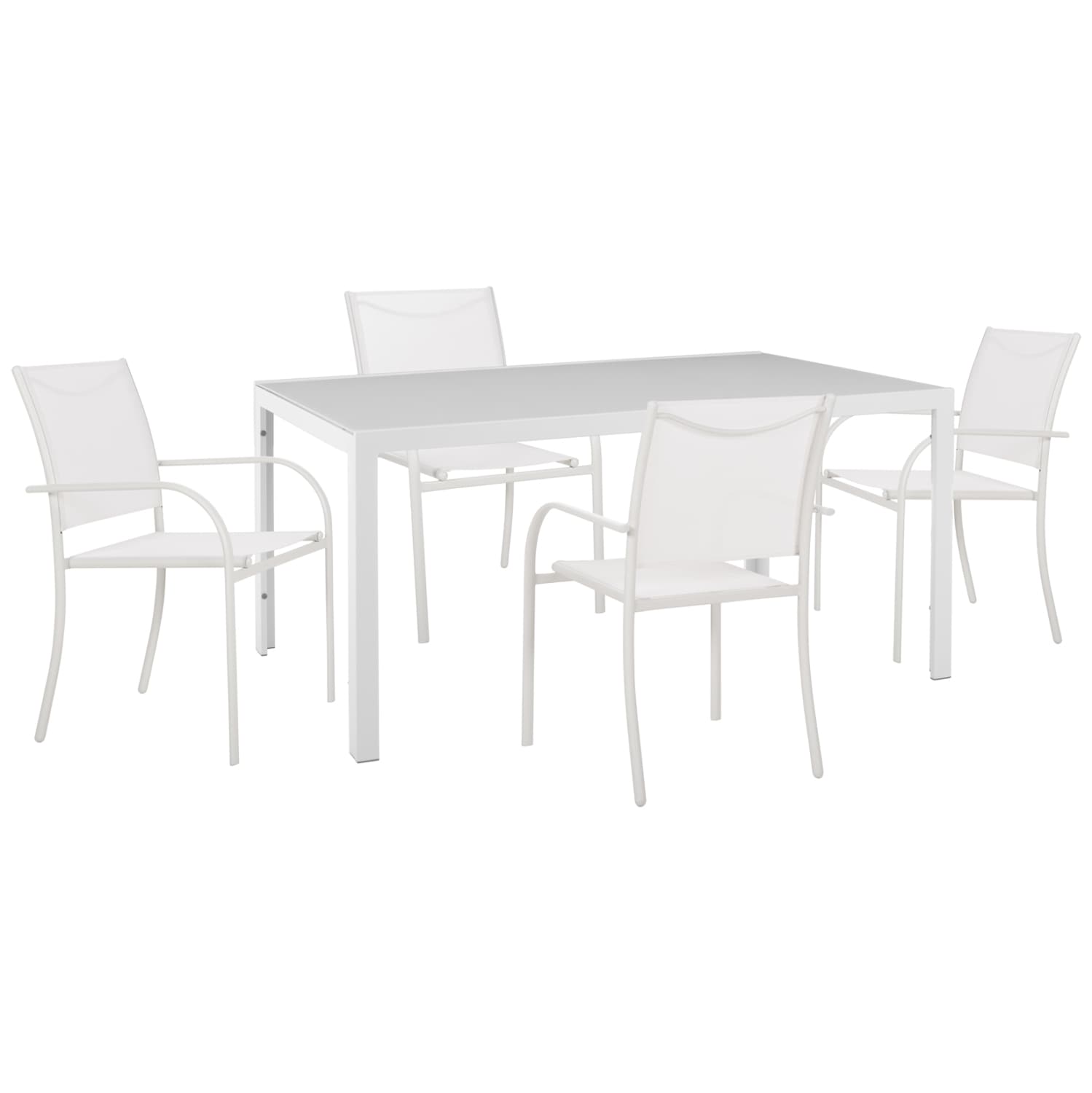 OUTDOOR DINING SET 5PCS OFER WHITE METAL TABLE-WHITE METAL ARMCHAIRS