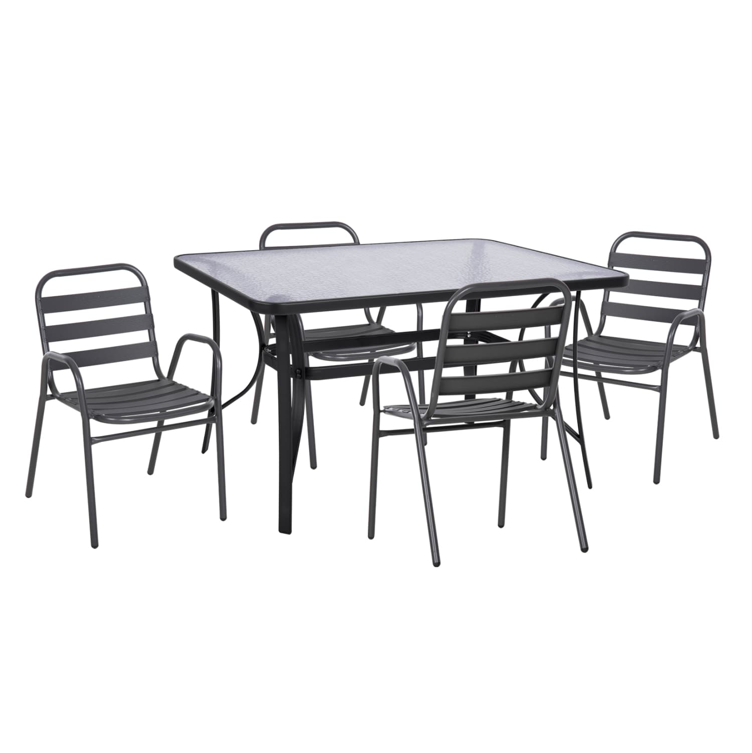 OUTDOOR DINING SET 5PCS PRELUDE GREY METAL & ALUMINUM