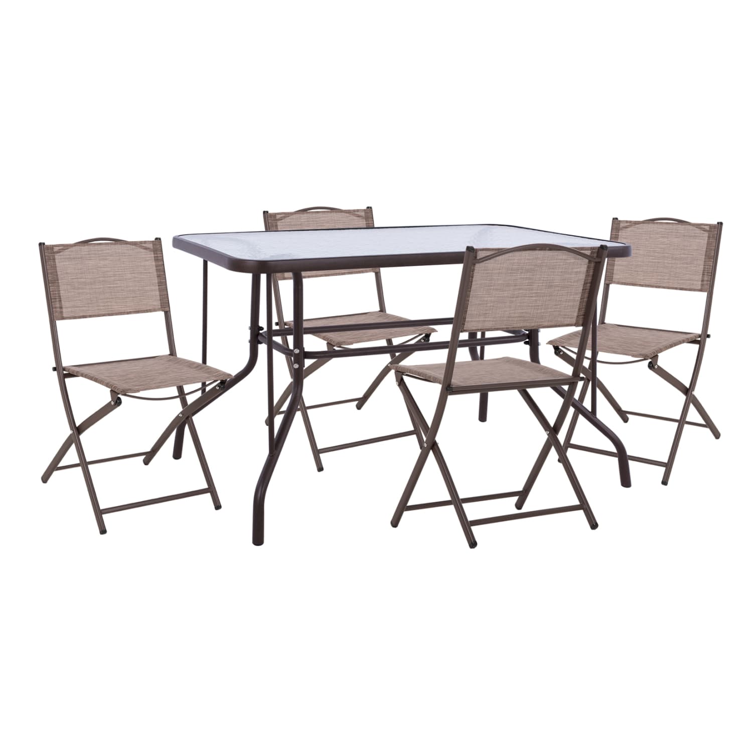 OUTDOOR DINING SET 5PCS MAG METAL TABLE ADAM & 4 FOLDABLE CHAIRS-BROWN
