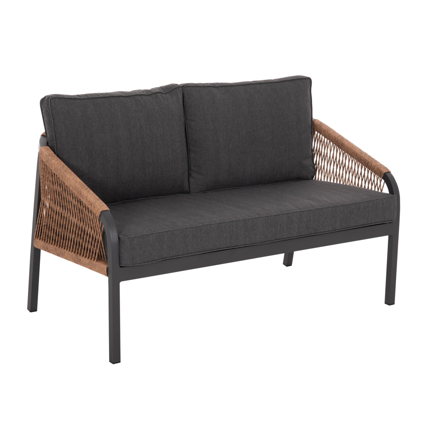 OUTDOOR SOFA 2-SEATER MAERLY ALUMINUM IN ANTHRACITE-DARK BEIGE SYNTHETIC ROPE-ANTHRACITE CUSHIONS