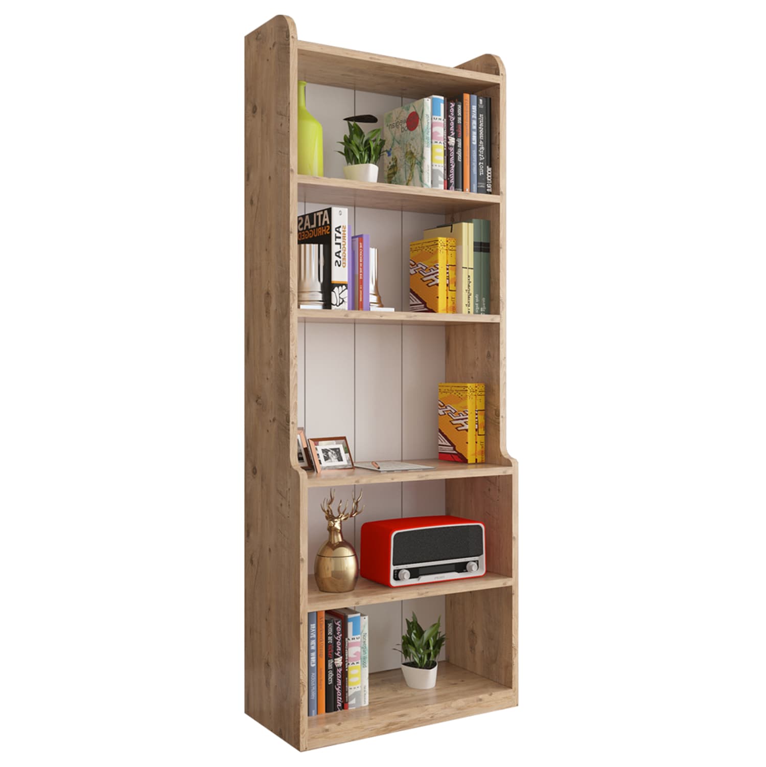 ПОЛИЦА ЗА КНИГИ NEAT ОД МЕЛАМИН ВО БОЈА НА ПРИРОДНО ДРВО 60x30x180Hcm.