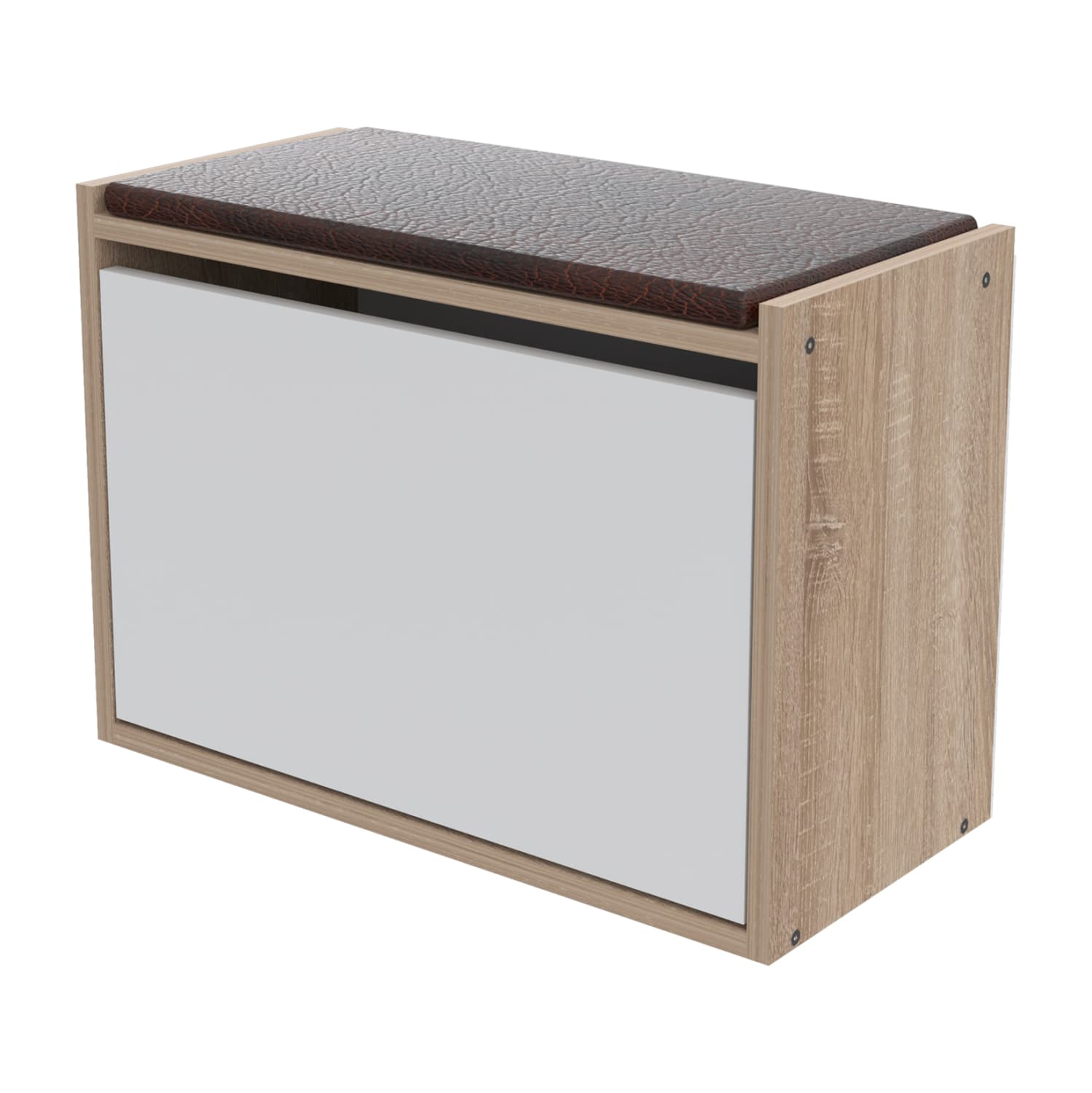 SHOE RACK WITH SEAT VIDAL MELAMINE IN SONAMA-WHITE 60x30x45Hcm.