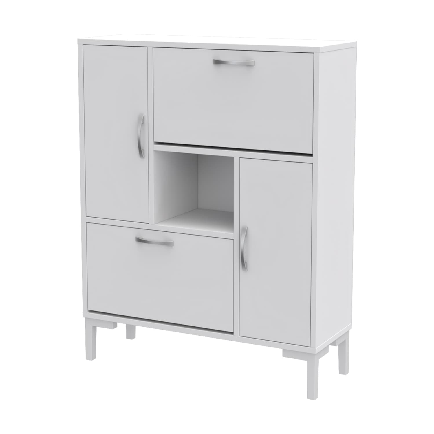 SHOE CABINET MEDY MELAMINE IN WHITE-WHITE LEGS 86,5x30x109Hcm.