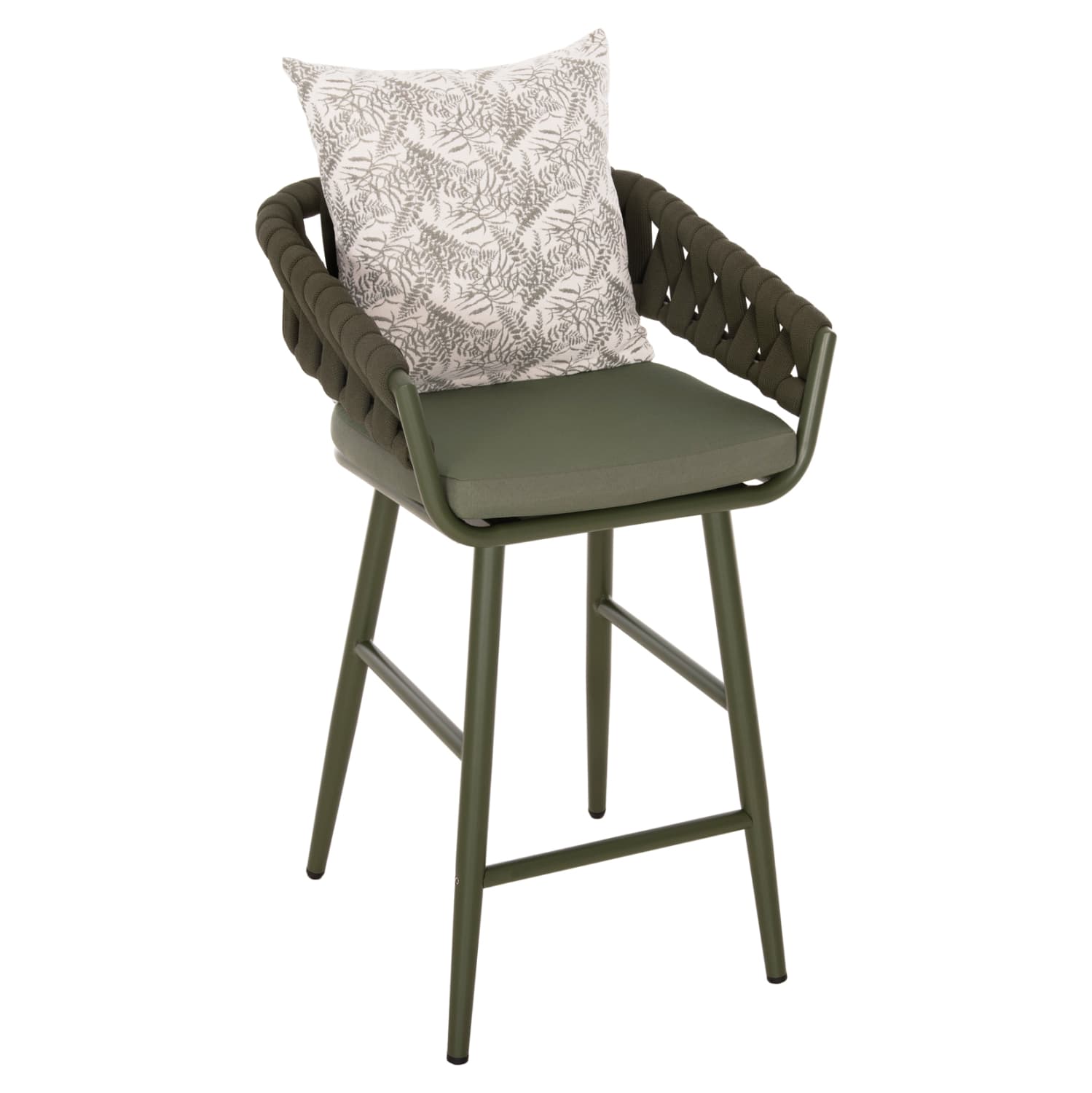 BAR STOOL ALUMINUM CAMDEN BACK CUSHION WITH PRINT PATTERN-DARK OLIVE 56x60x108Hcm.
