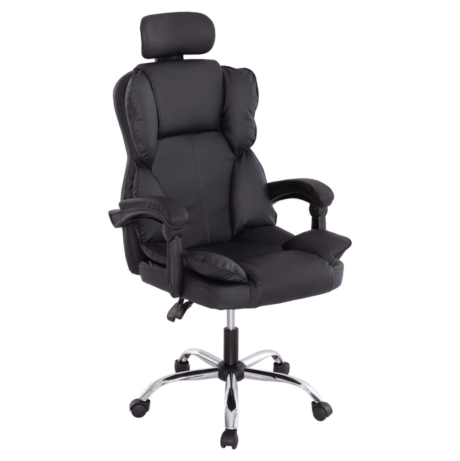 OFFICE CHAIR OCTAVIUS BLACK PVC- CHROMED METAL BASE 63x73x129Hcm.