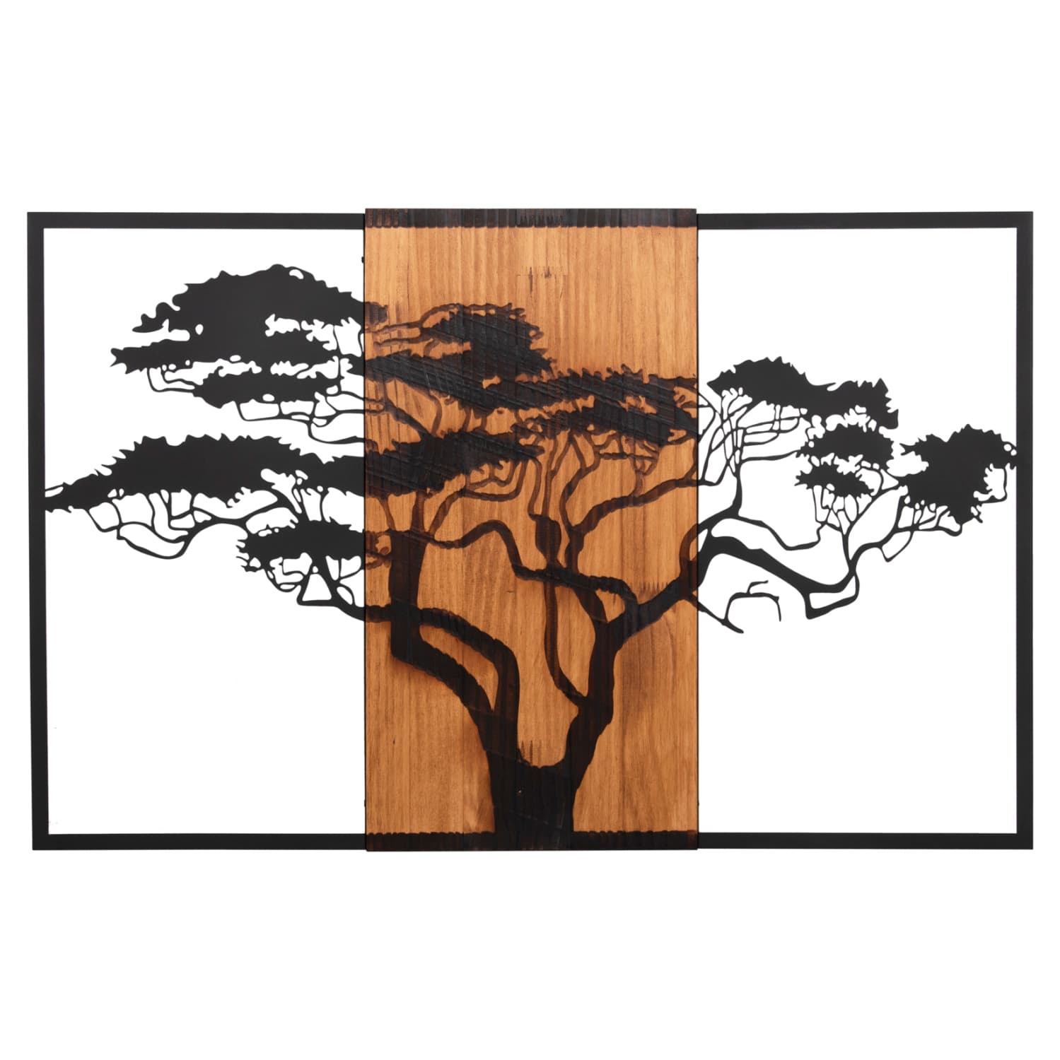 WALL DECORATION TREE IN BLACK FRAME METAL-WOOD 90x3(thickness)x58Hcm.