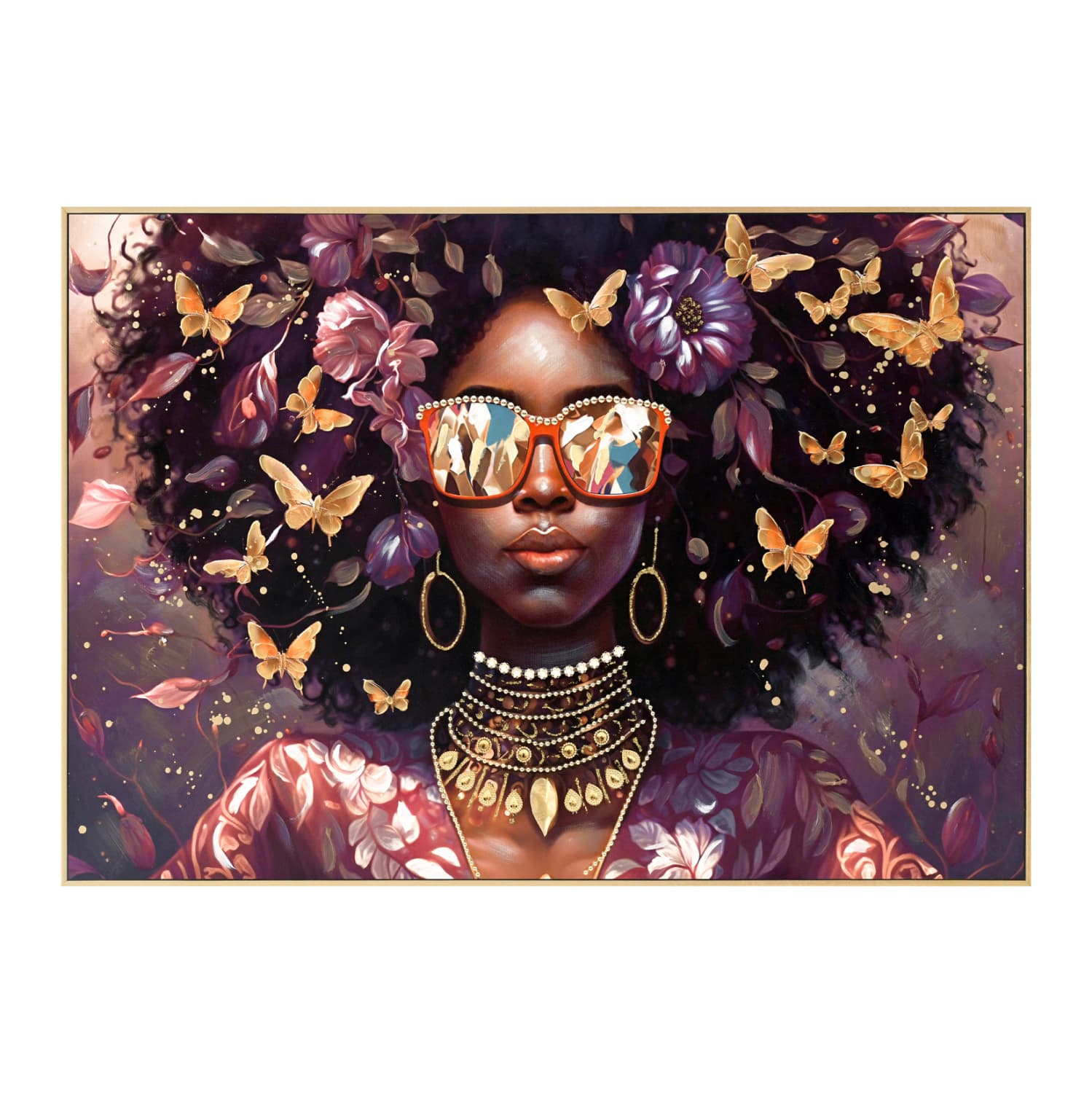 WALL PAINTING MARIP BEIGE PS FRAME-PRINTED CANVAS WOMAN'S FACE WITH GLASSES 82x4,5x82Hcm.